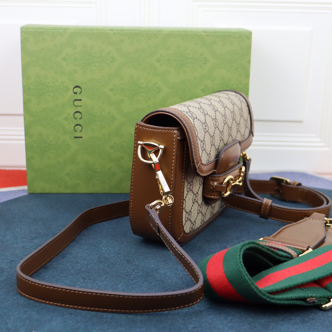 G*u*i HORSEBIT 1955 MINI BAG Beige and ebony 8.1"W x 5.7"H x 2"D