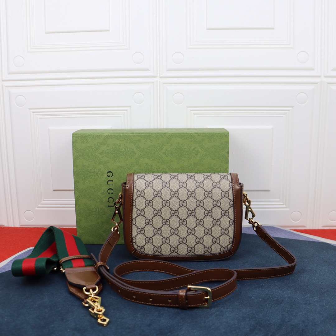 G*u*i HORSEBIT 1955 MINI BAG Beige and ebony 8.1"W x 5.7"H x 2"D