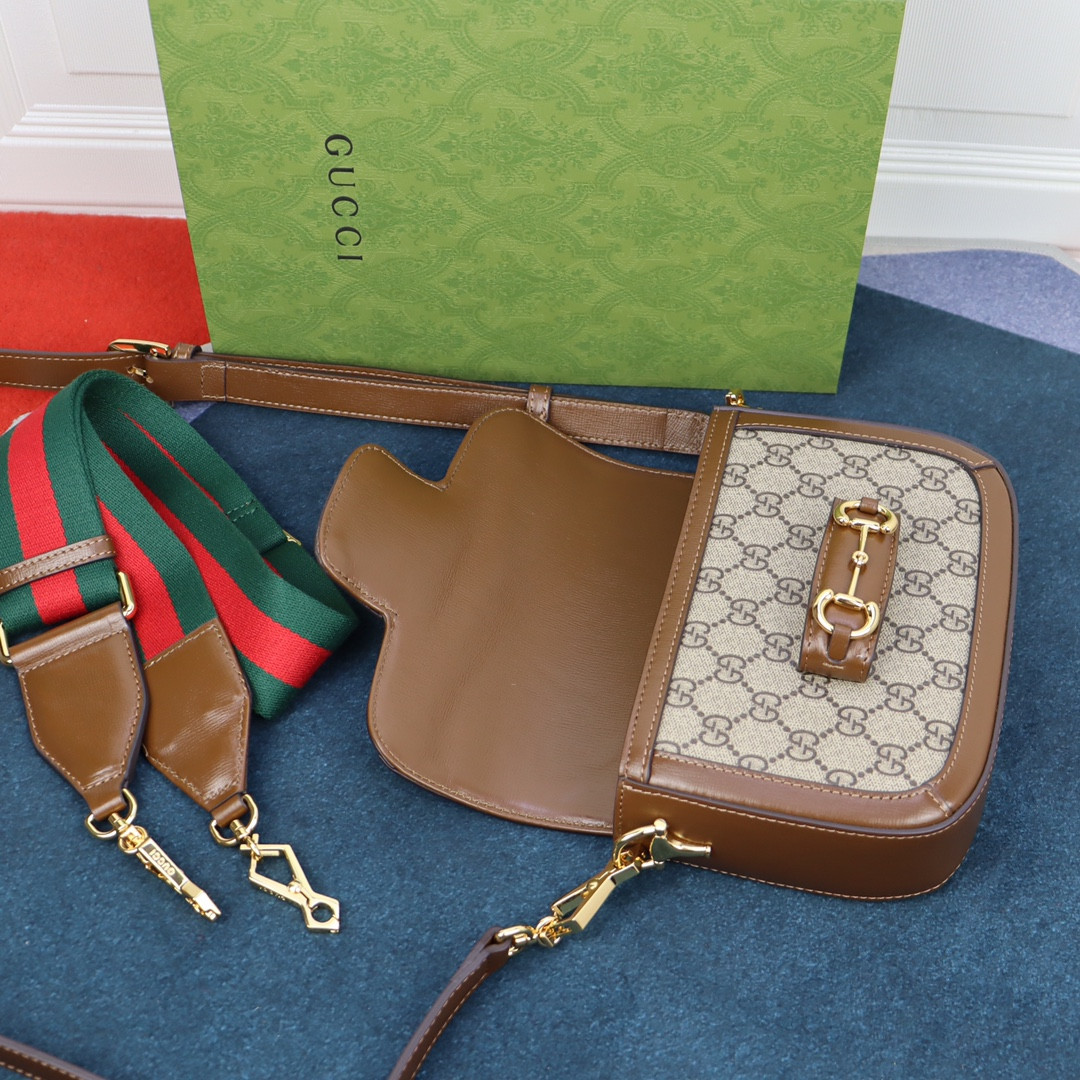 G*u*i HORSEBIT 1955 MINI BAG Beige and ebony 8.1"W x 5.7"H x 2"D