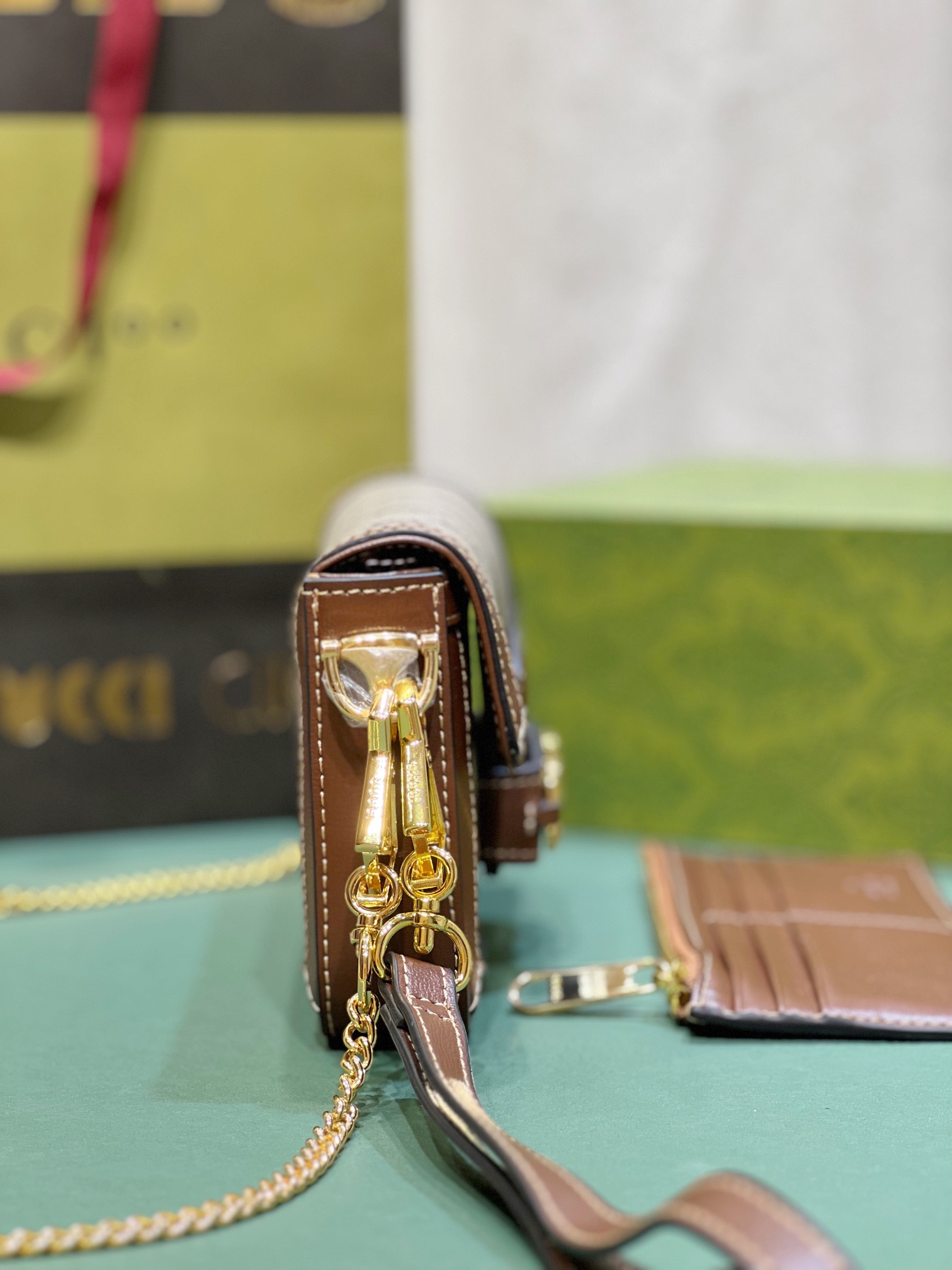 G*u*i HORSEBIT 1955 MINI BAG BROWN 8.5"W x 4.9"H x 1.2"D