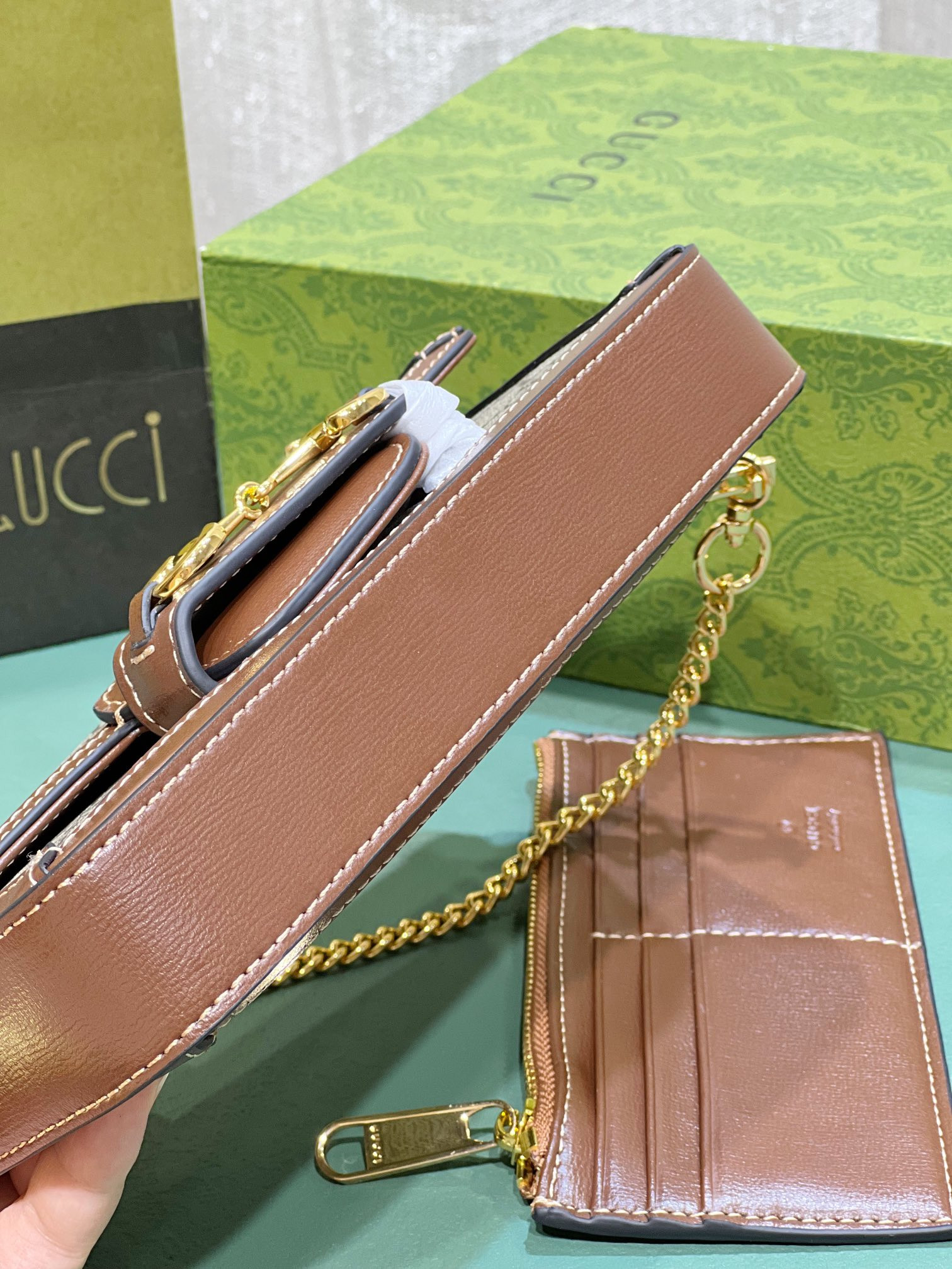 G*u*i HORSEBIT 1955 MINI BAG BROWN 8.5"W x 4.9"H x 1.2"D