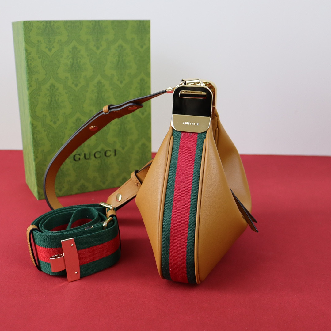 G*u*i ATTACHE SMALL SHOULDER BAG BROWN 9"W x 8.7"H x 2"D