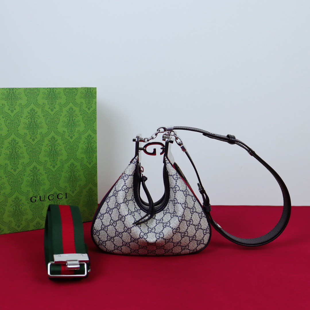 G*u*i ATTACHE SMALL SHOULDER BAG Beige and blue 9"W x 8.7"H x 2"D