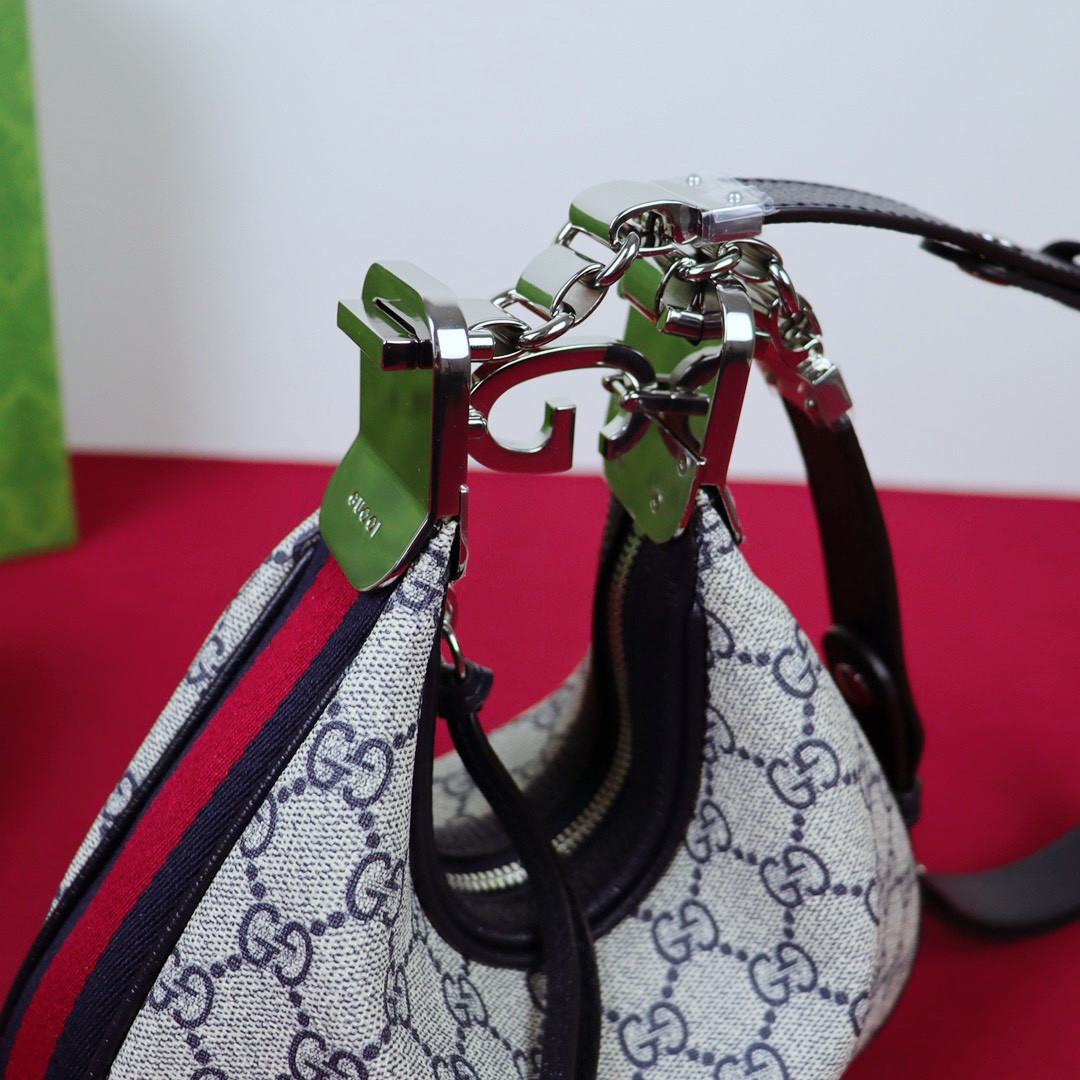 G*u*i ATTACHE SMALL SHOULDER BAG Beige and blue 9"W x 8.7"H x 2"D