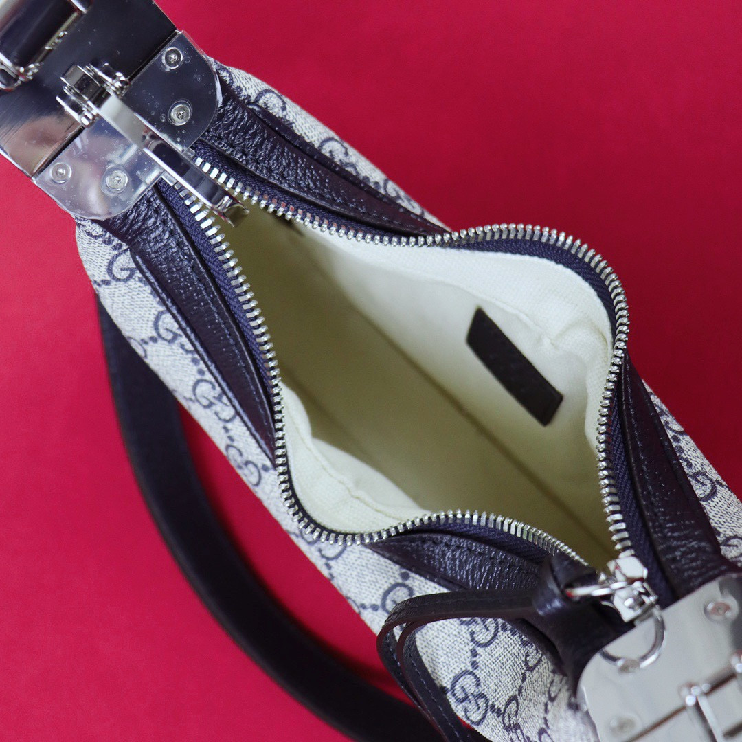 G*u*i ATTACHE SMALL SHOULDER BAG Beige and gray 9"W x 8.7"H x 2"D