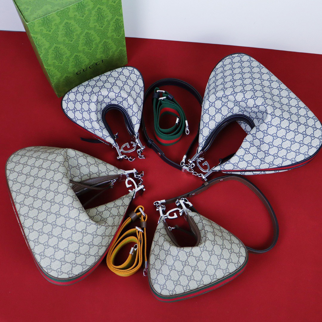 G*u*i ATTACHE SMALL SHOULDER BAG Beige and blue 9"W x 8.7"H x 2"D