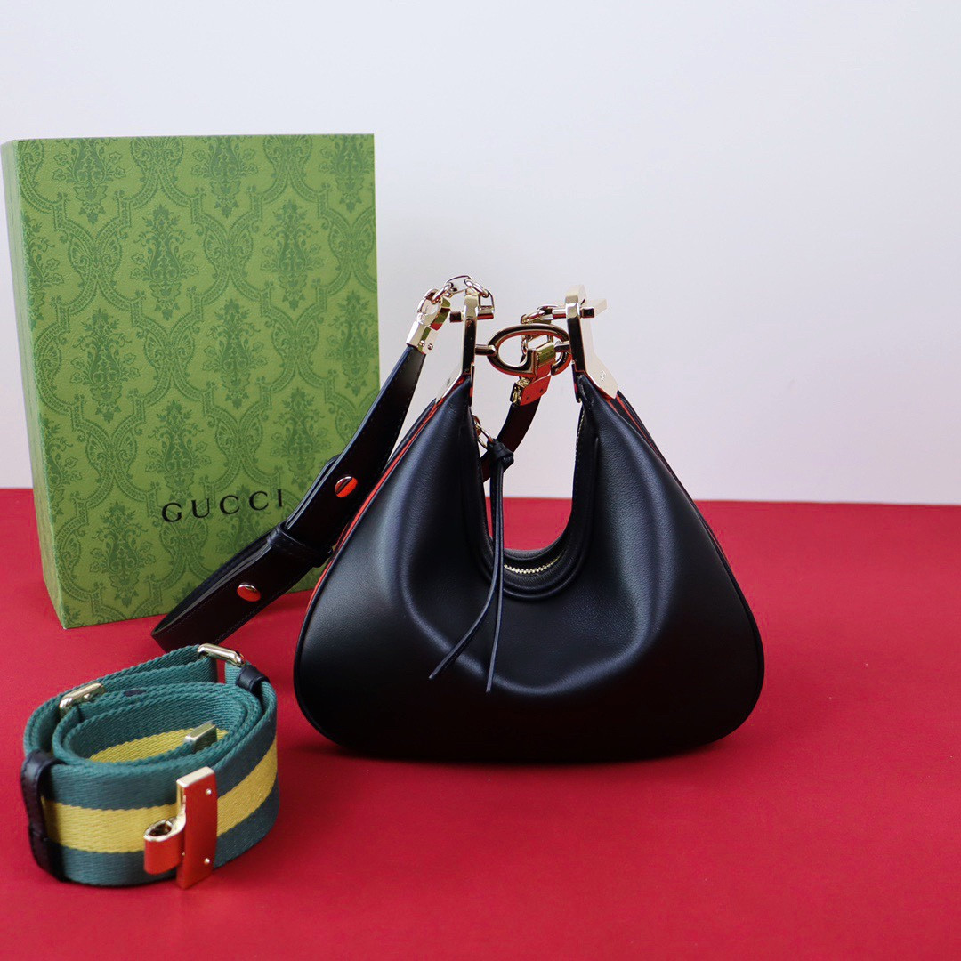 G*u*i ATTACHE SMALL SHOULDER BAG BLACK 9"W x 8.7"H x 2"D