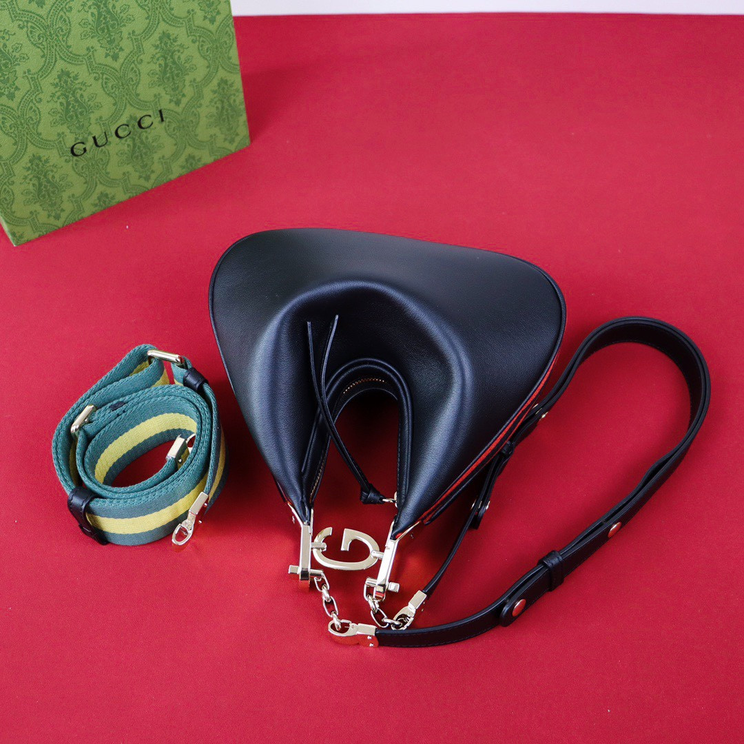 G*u*i ATTACHE SMALL SHOULDER BAG BLACK 9"W x 8.7"H x 2"D