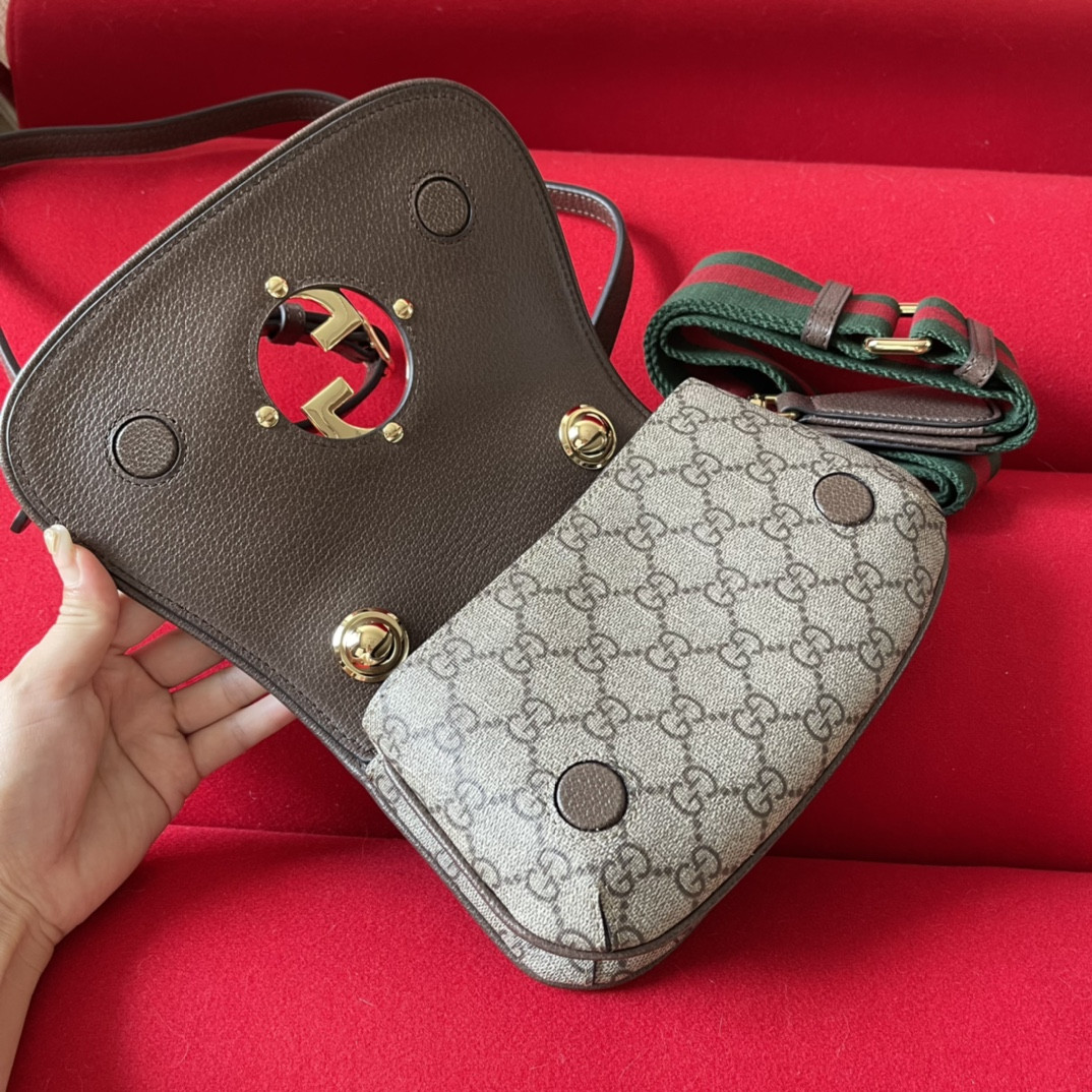 G*u*i BLONDIE MINI BAG Beige and ebony 8.7"W x 5.1"H x 2.2"D