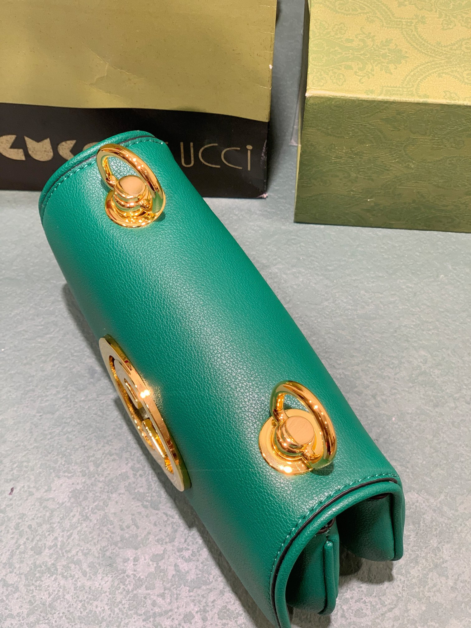 G*u*i BLONDIE MINI BAG GREEN 8.7"W x 5.1"H x 2.2"D