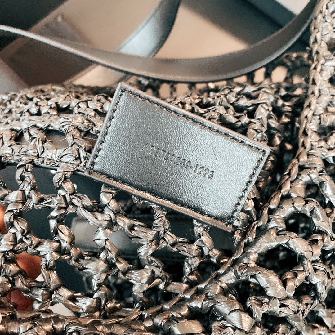 Y*L OXALIS BAG IN RAFFIA MACRAMÉ BLACK 14.6X 5.7X1.2INCHES