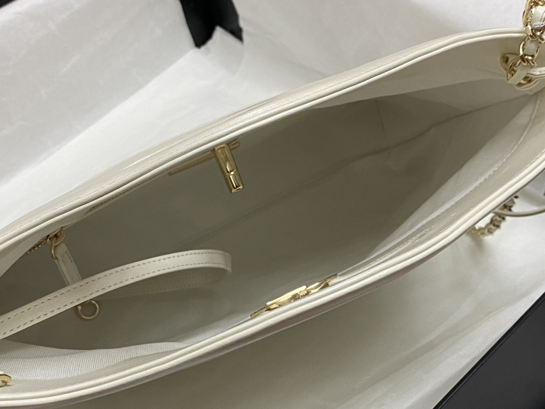 Ch*el SHOPPING BAG Shiny Lambskin & Gold-Tone Metal 11.7 × 11.3 × 3.5 in