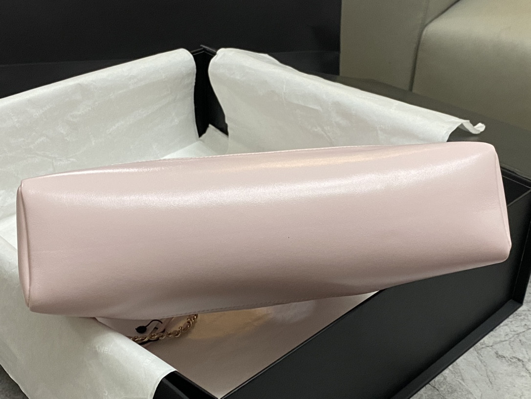 Ch*el SHOPPING BAG Shiny Lambskin & Gold-Tone Metal 11.7 × 11.3 × 3.5 in