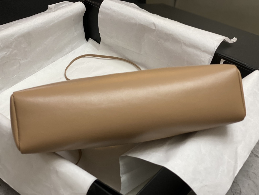 Ch*el SHOPPING BAG Shiny Lambskin & Gold-Tone Metal 11.7 × 11.3 × 3.5 in