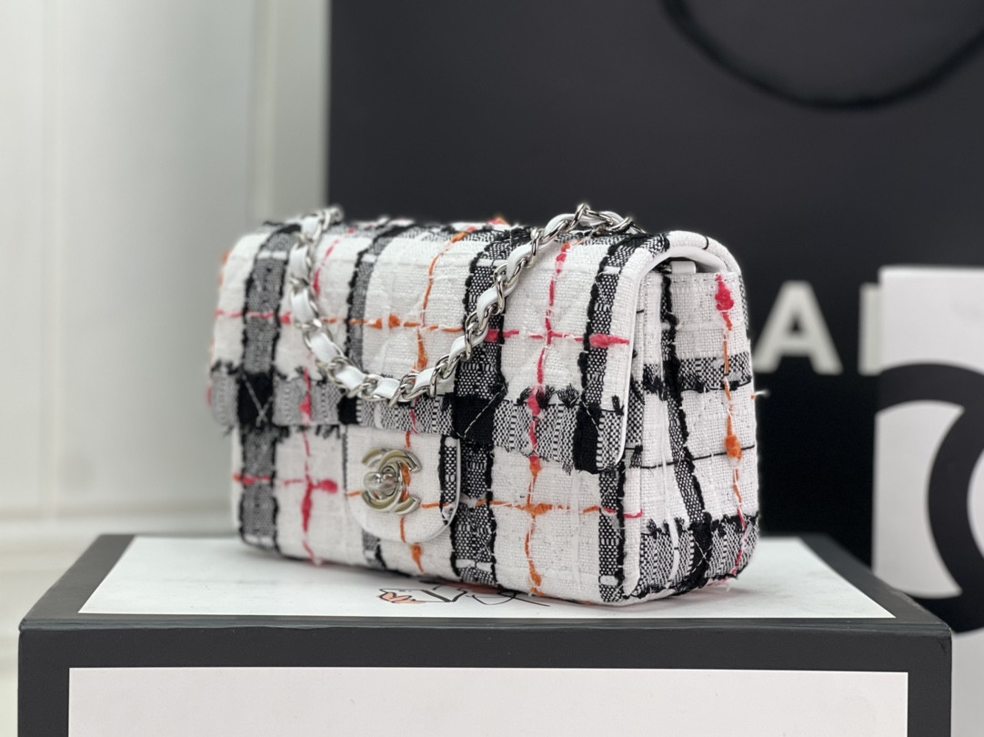 Ch*el MINI CLASSIC 11.12 HANDBAG Tweed & Silver-Tone Metal  4.7 × 7.8 × 2.3 in