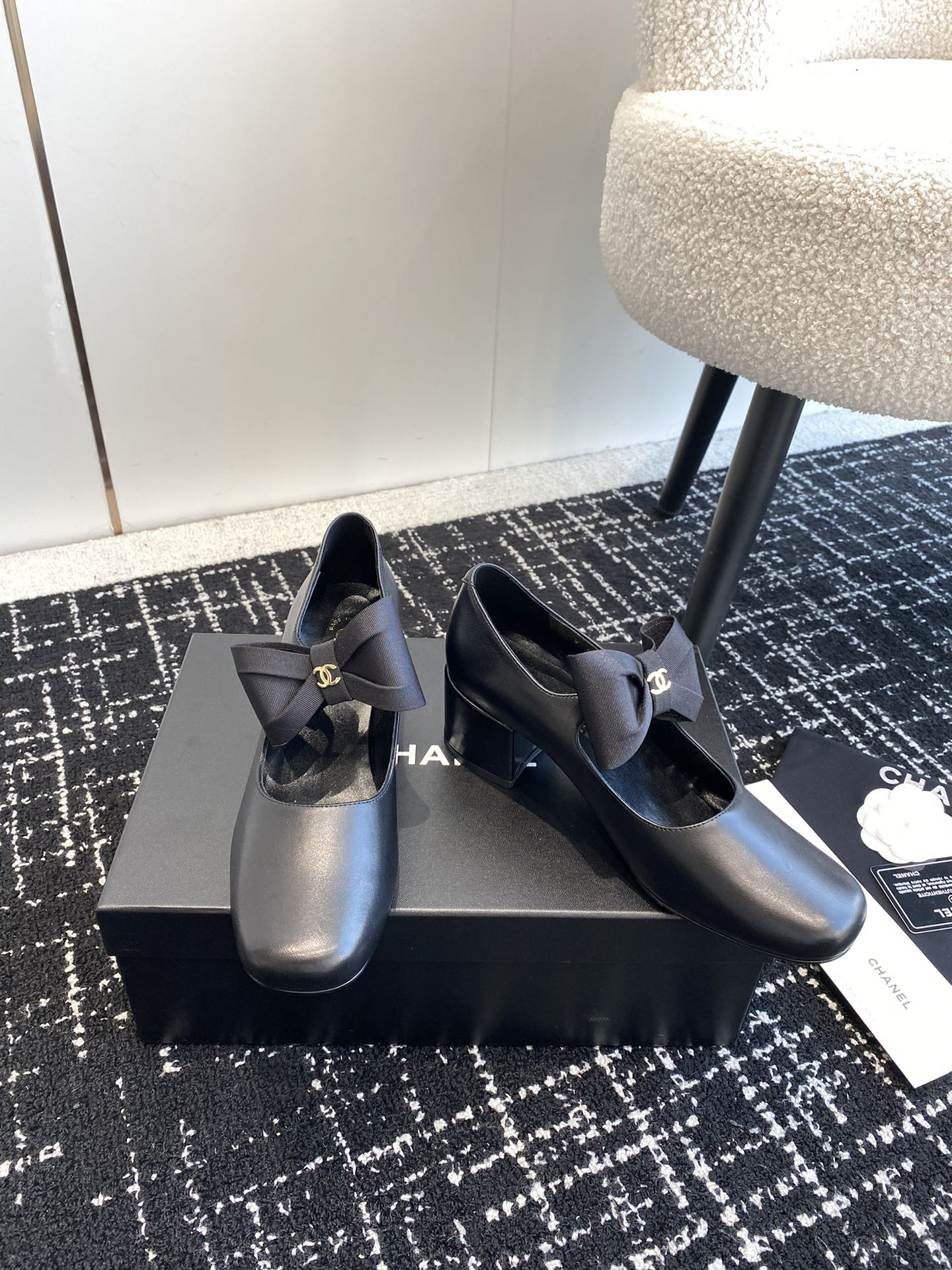 UA Ch*el MARY JANES Calfskin & Grosgrain