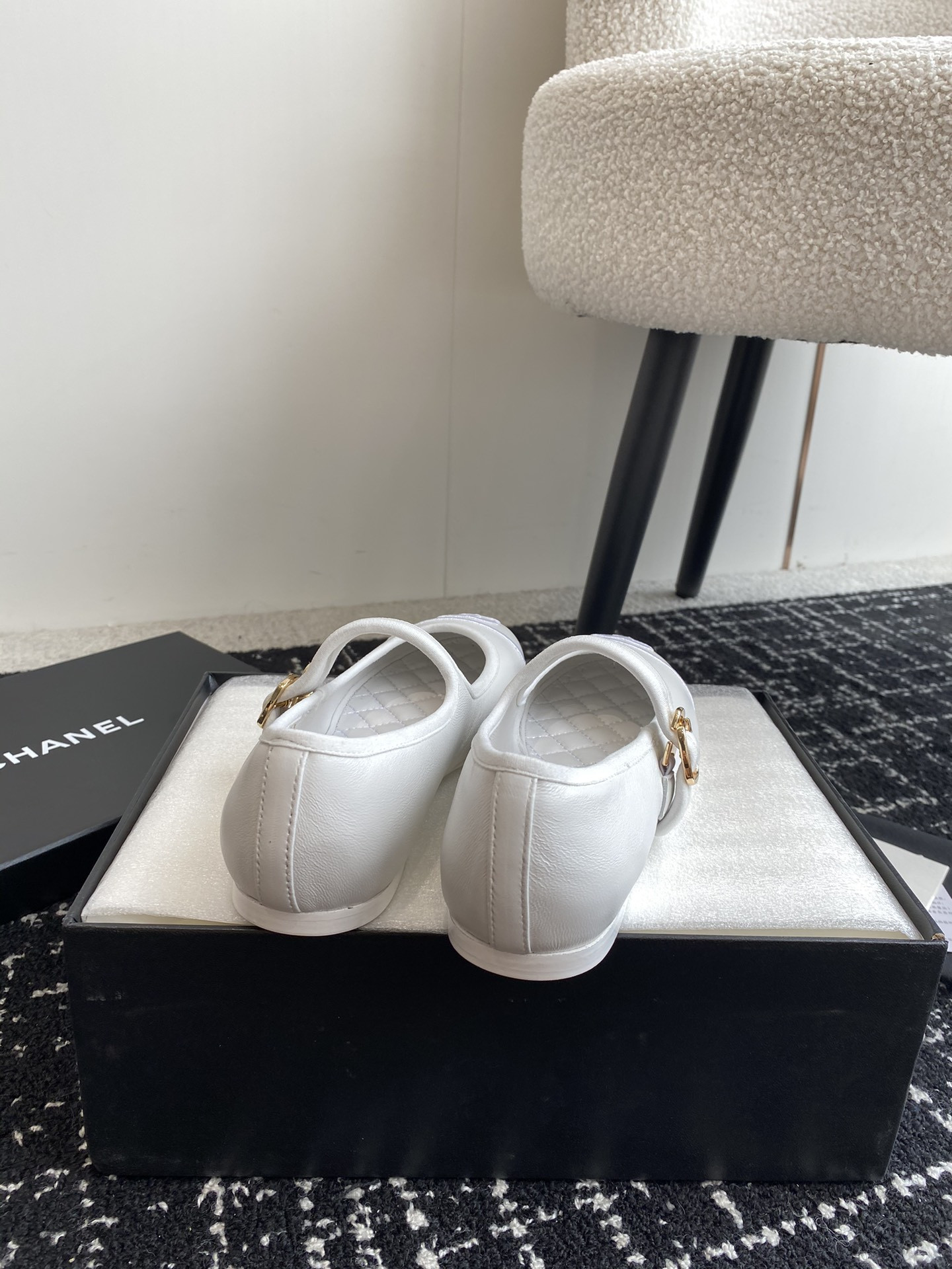 UA Ch*el MARY JANES Lambskin White