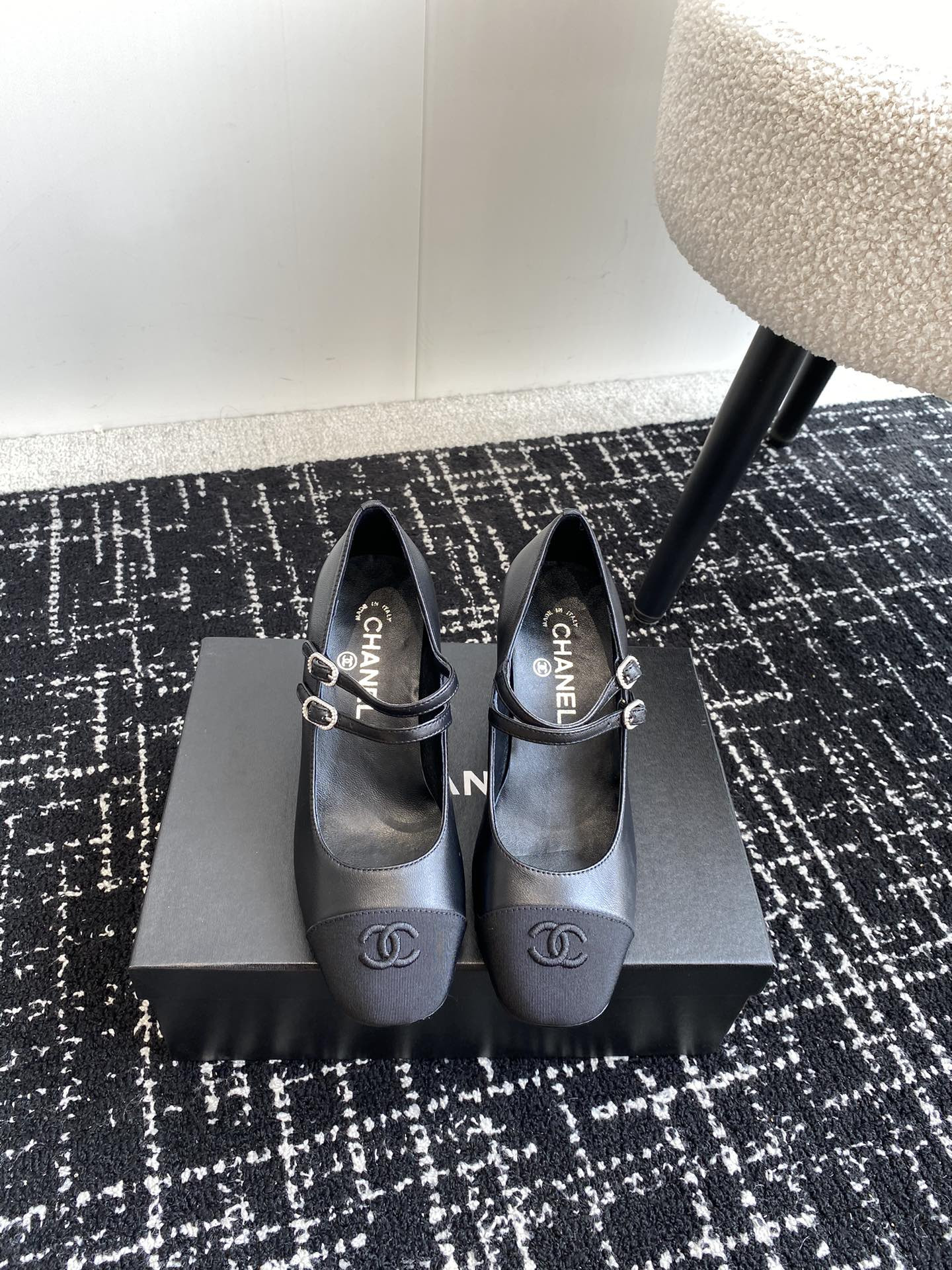 UA Ch*el MARY JANES Lambskin & Grosgrain