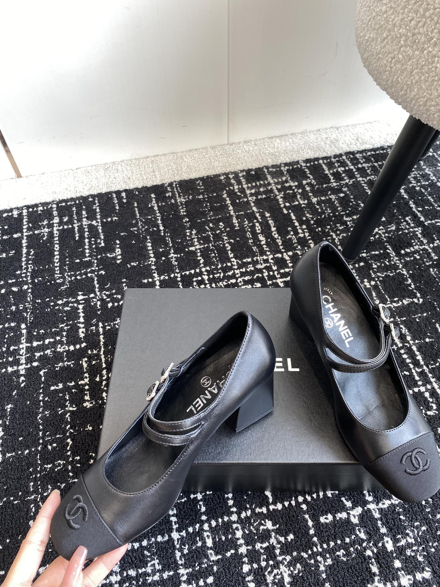 UA Ch*el MARY JANES Lambskin & Grosgrain