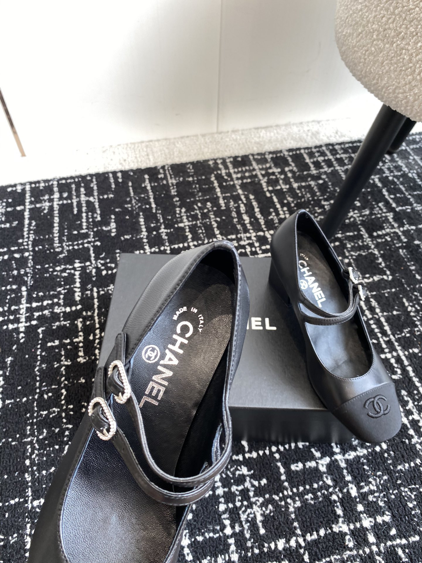 UA Ch*el MARY JANES Lambskin & Grosgrain