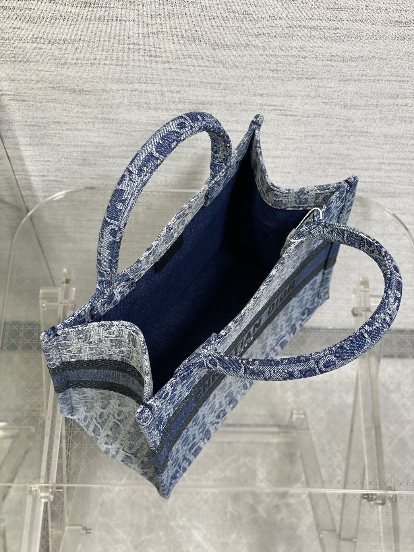 Large D*0r Book Tote Blue Denim D*0r Oblique Jacquard 26x8x22cm