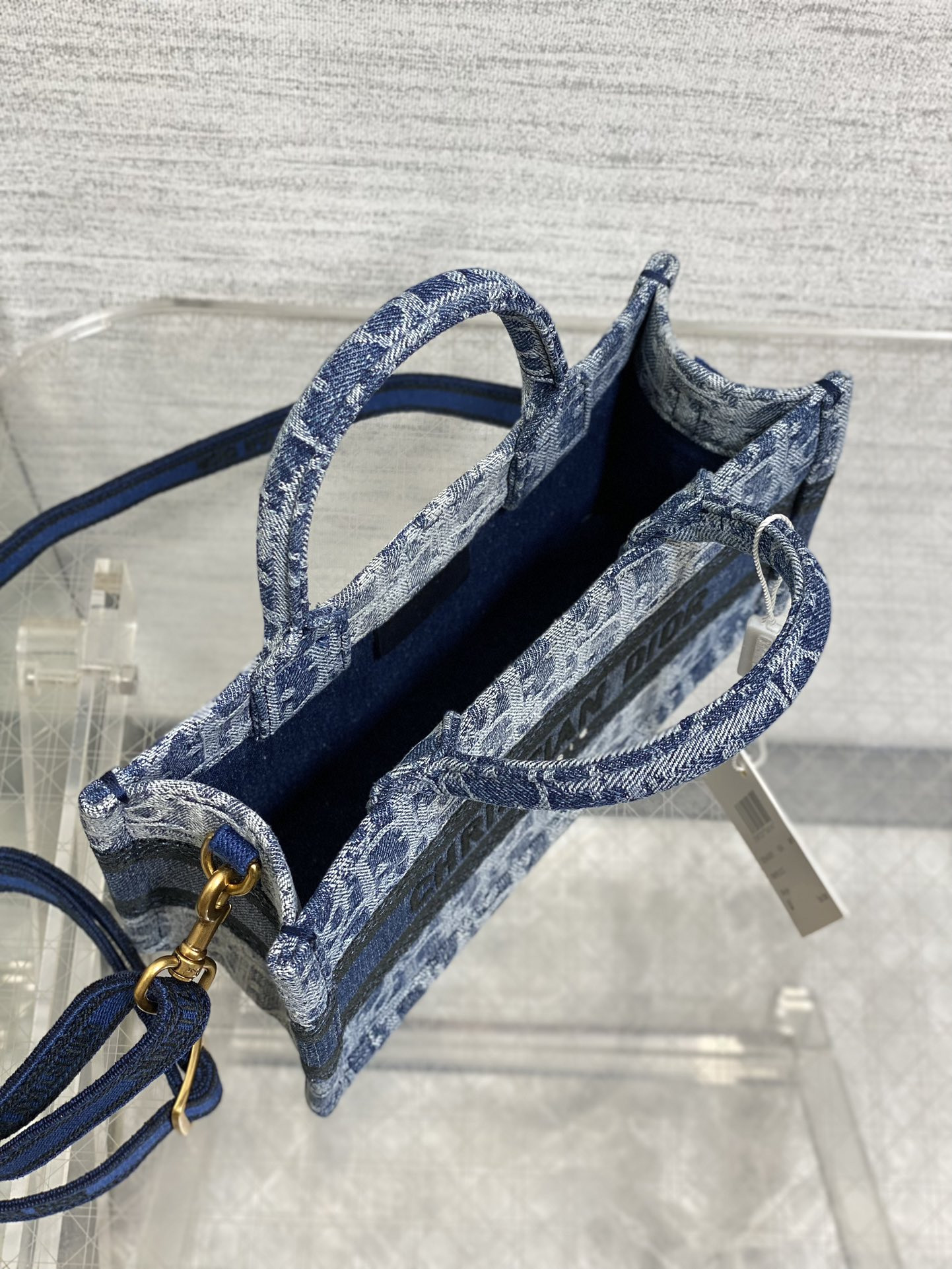 Mini D*0r Book Tote Blue Denim D*0r Oblique Jacquard 21.5 x 13 x 7.5 cm