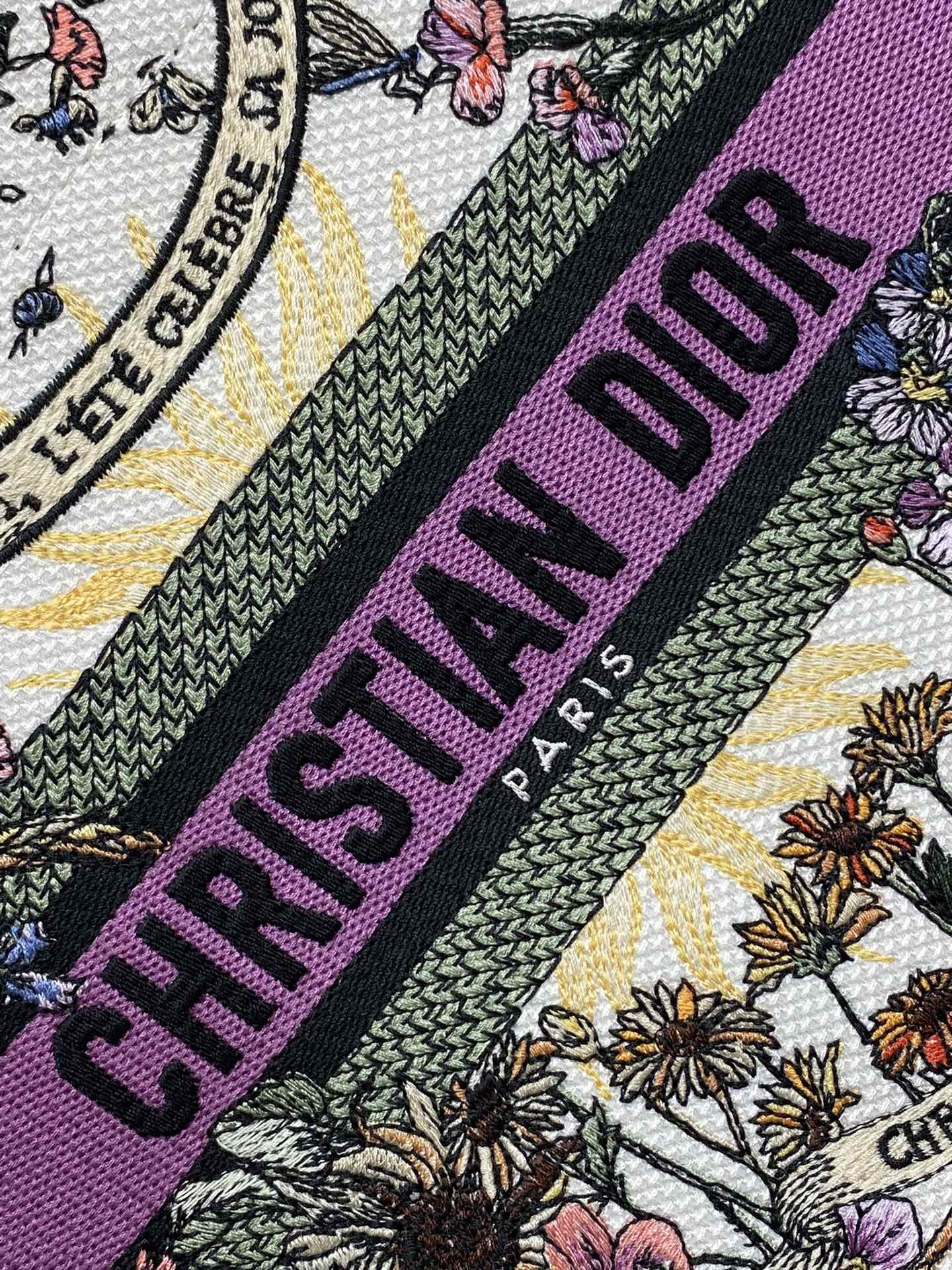 Small D*0r Book Tote  Ecru Multicolor D*0r 4 Saisons Été Soleil Embroidery 26x8x22cm