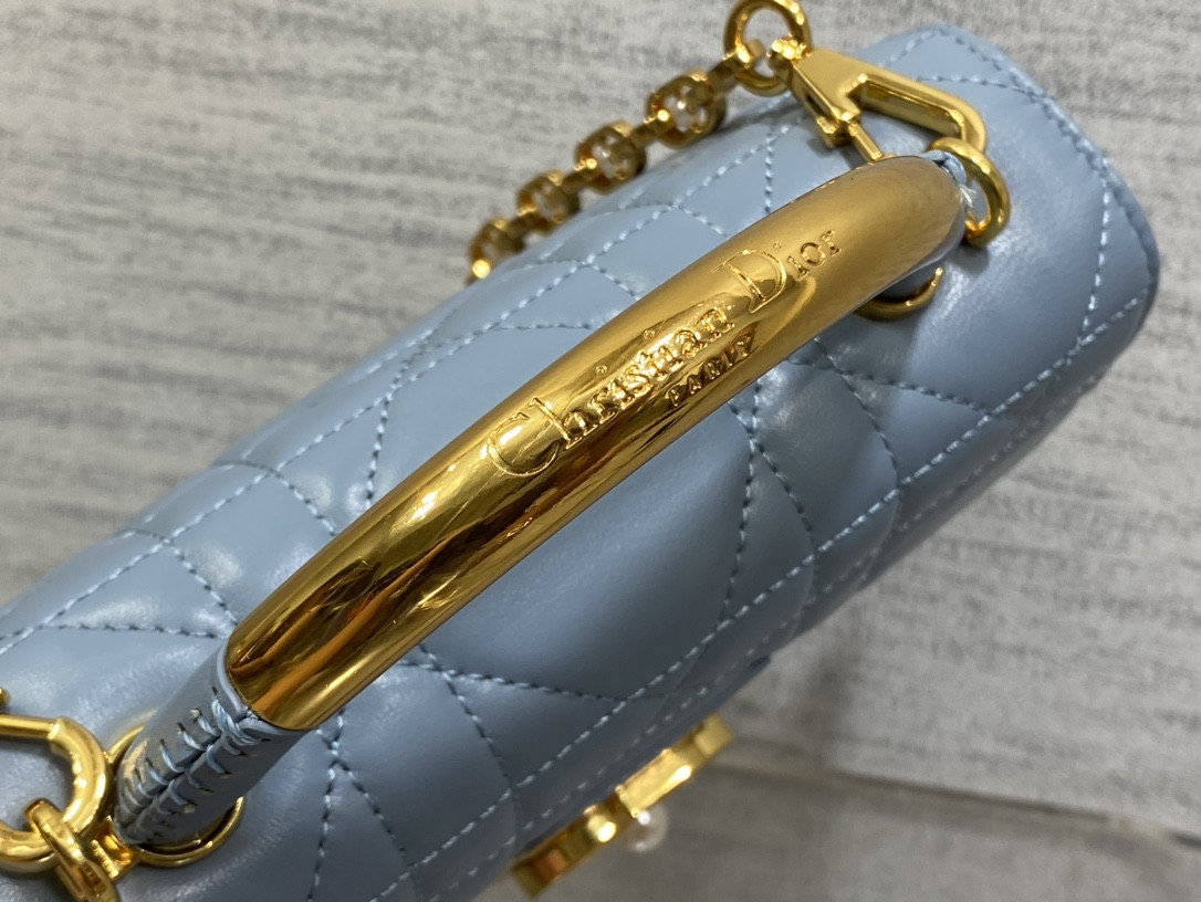 D*0r Small Ange Bag Blue  Latte Macrocannage Calfskin  20 x 12 x 5 cm