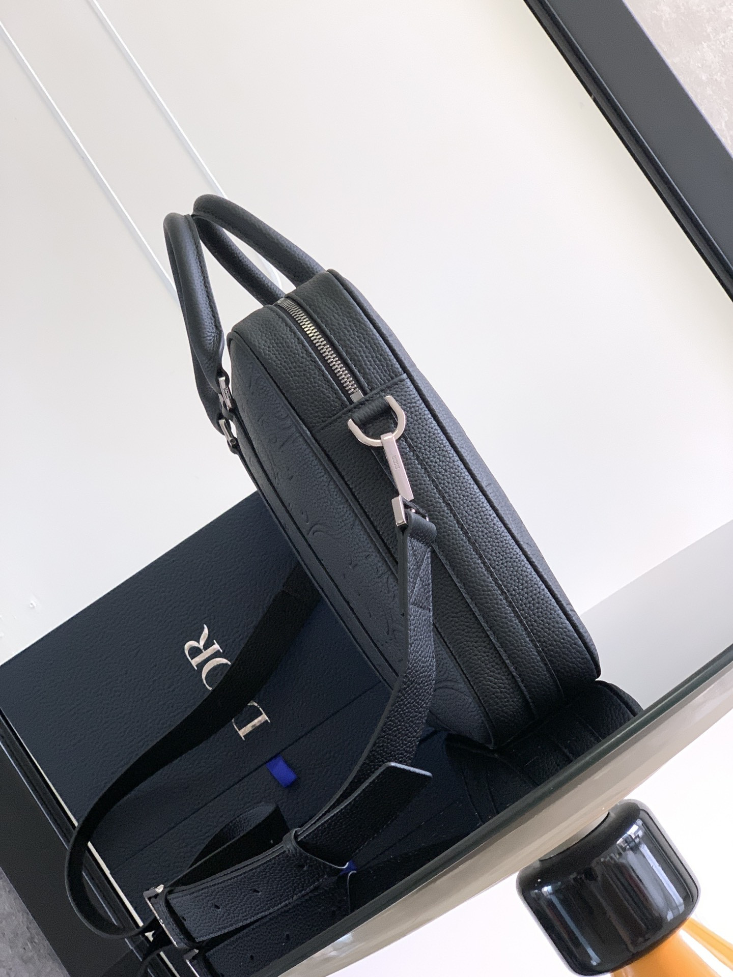 D*0r Zipped Briefcase Black D*0r Gravity Leather and Black Grained Calfskin 37 x 28 x 6 cm
