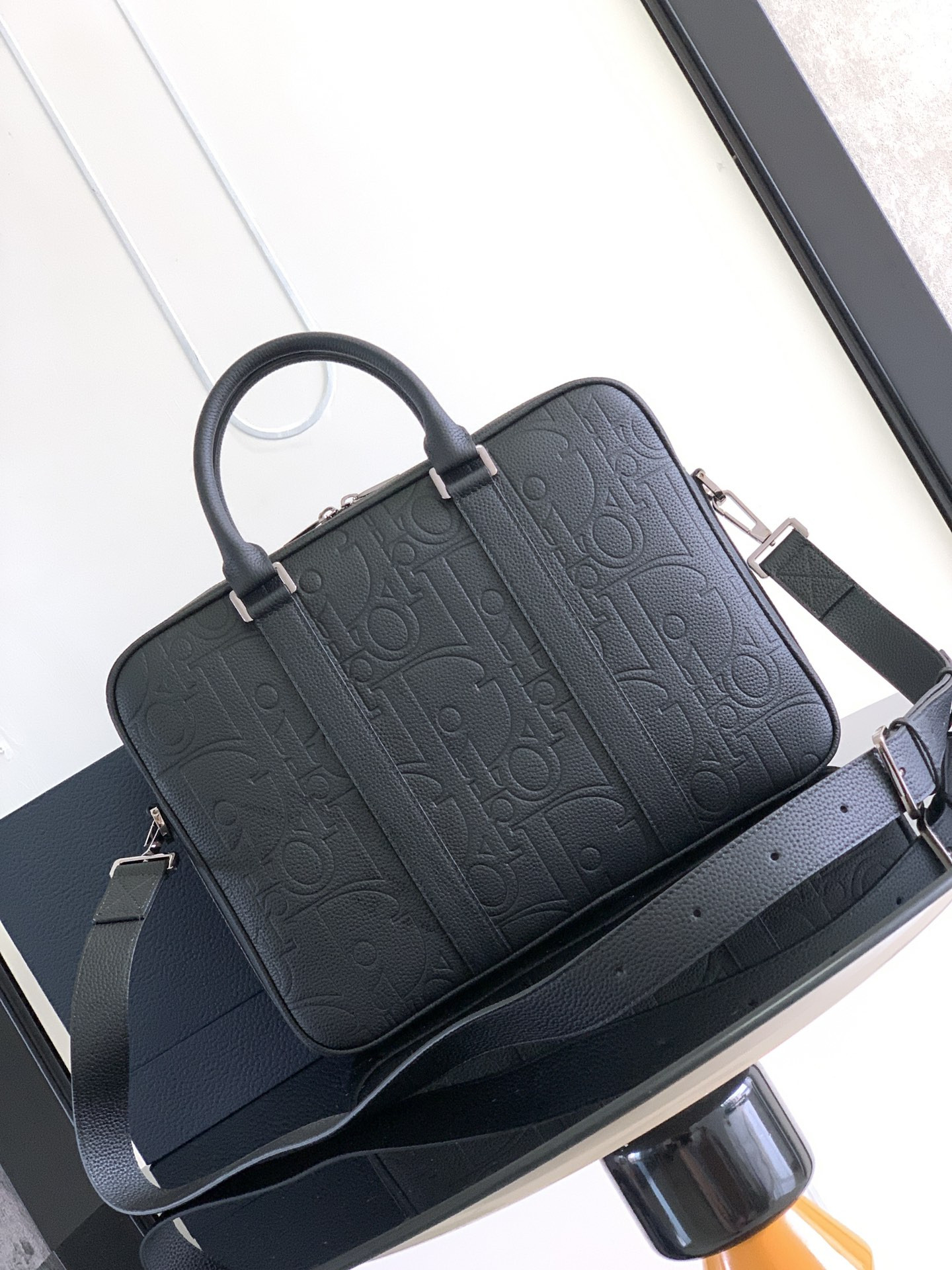 D*0r Zipped Briefcase Black D*0r Gravity Leather and Black Grained Calfskin 37 x 28 x 6 cm