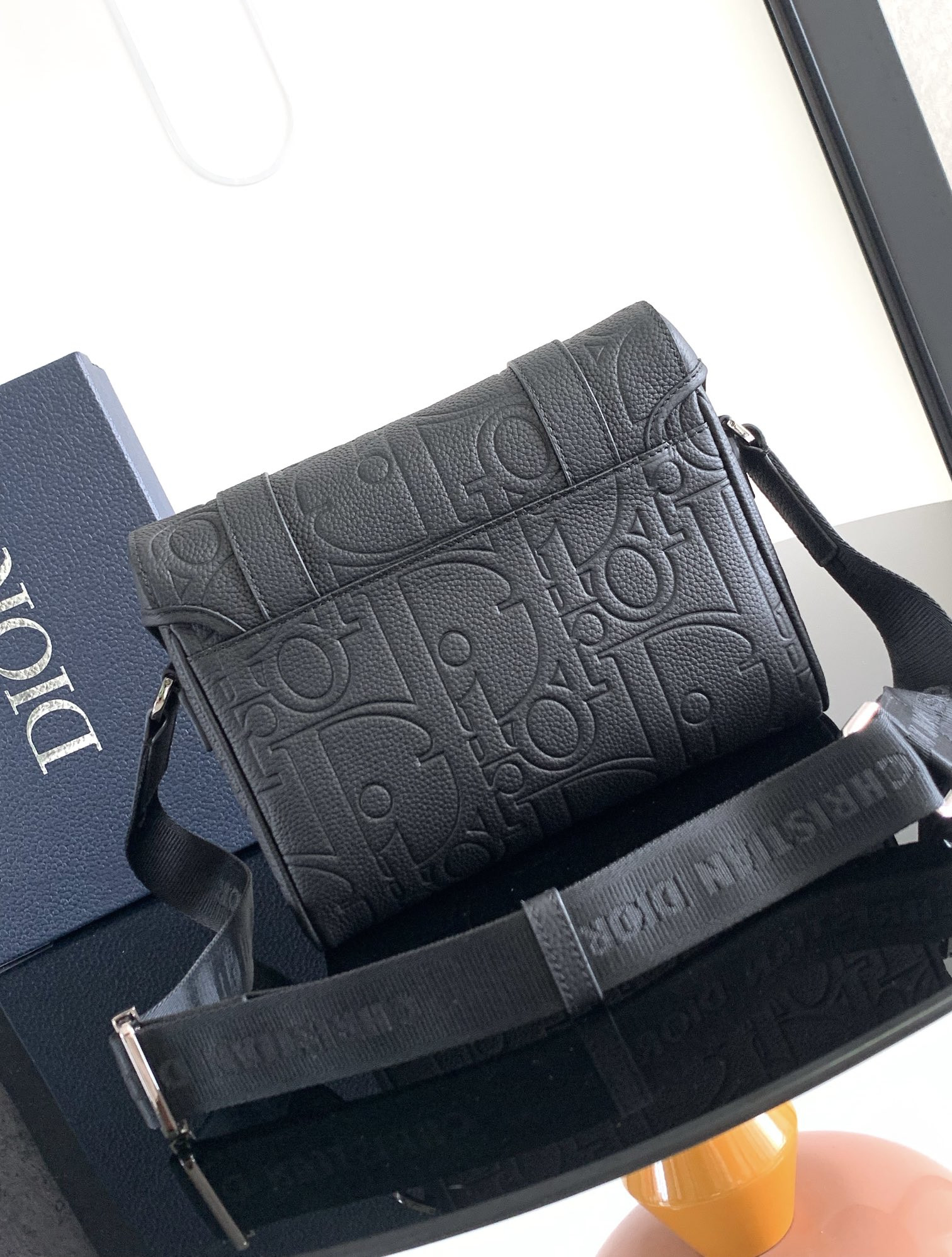D*0r Hit the Road Messenger Bag with Flap Black D*0r Gravity Leather and Black Grained Calfskin  24 x 18 x 8 cm