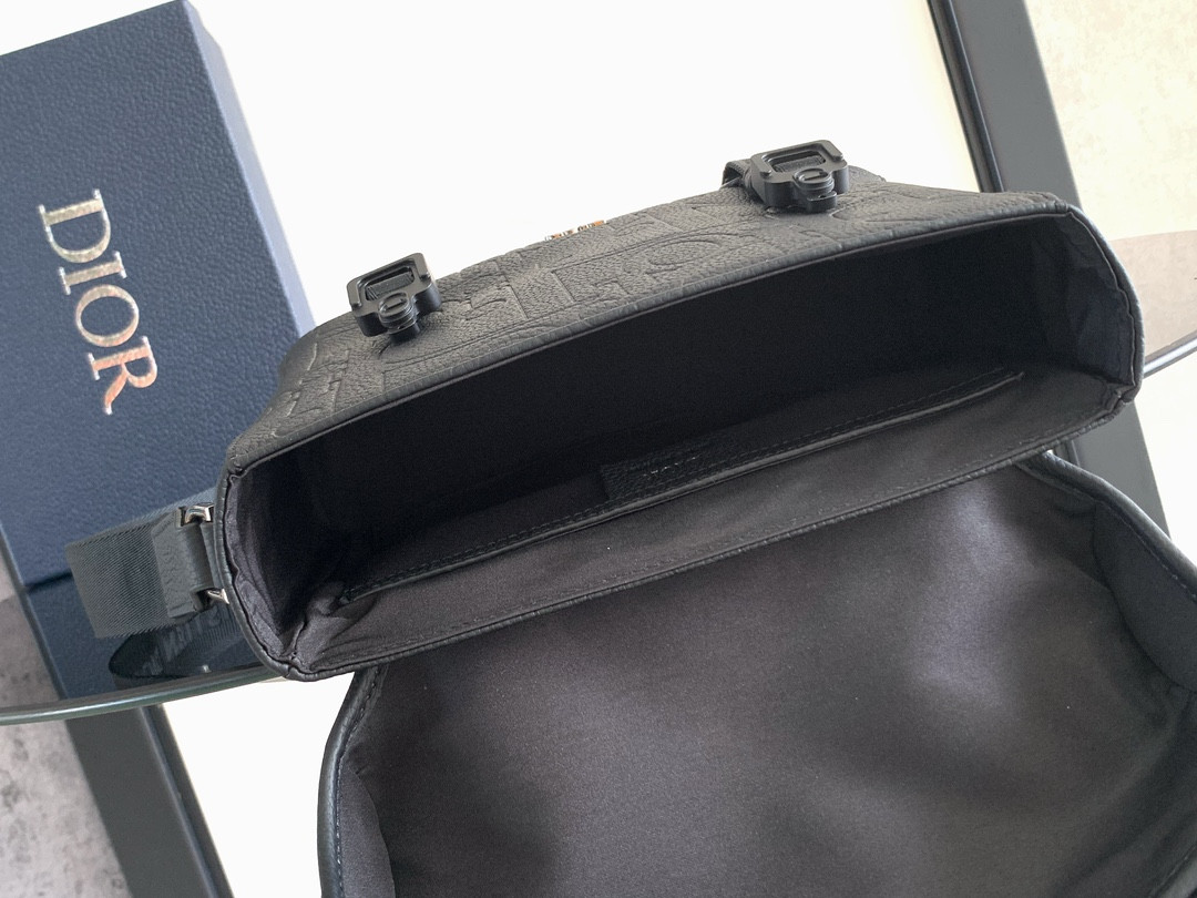 D*0r Hit the Road Messenger Bag with Flap Black D*0r Gravity Leather and Black Grained Calfskin  24 x 18 x 8 cm