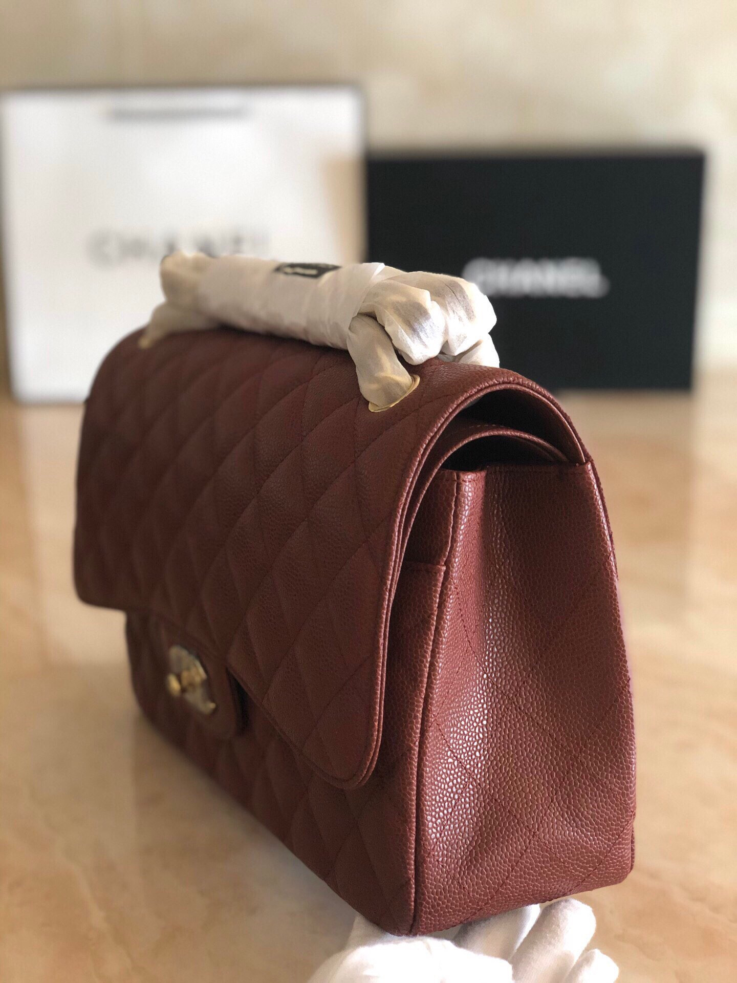 Ch*el Classic Flap Jumbo 30cm CF Gold Hardware 7.6 × 11.7 × 3.9 in