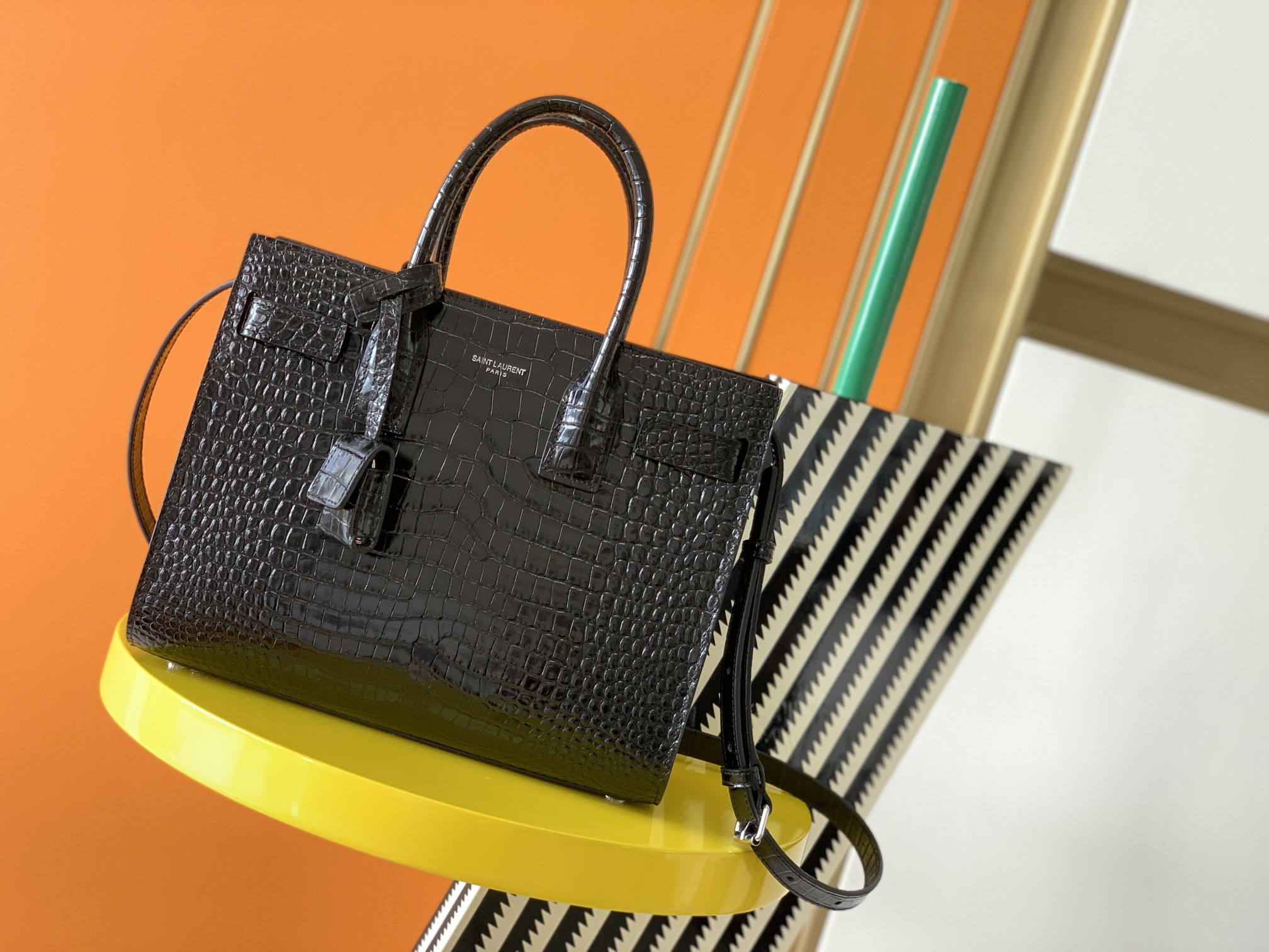 Y*L SAC DE JOUR IN EMBOSSED CROCODILE LEATHER - baby 26x13.5x12.5cm