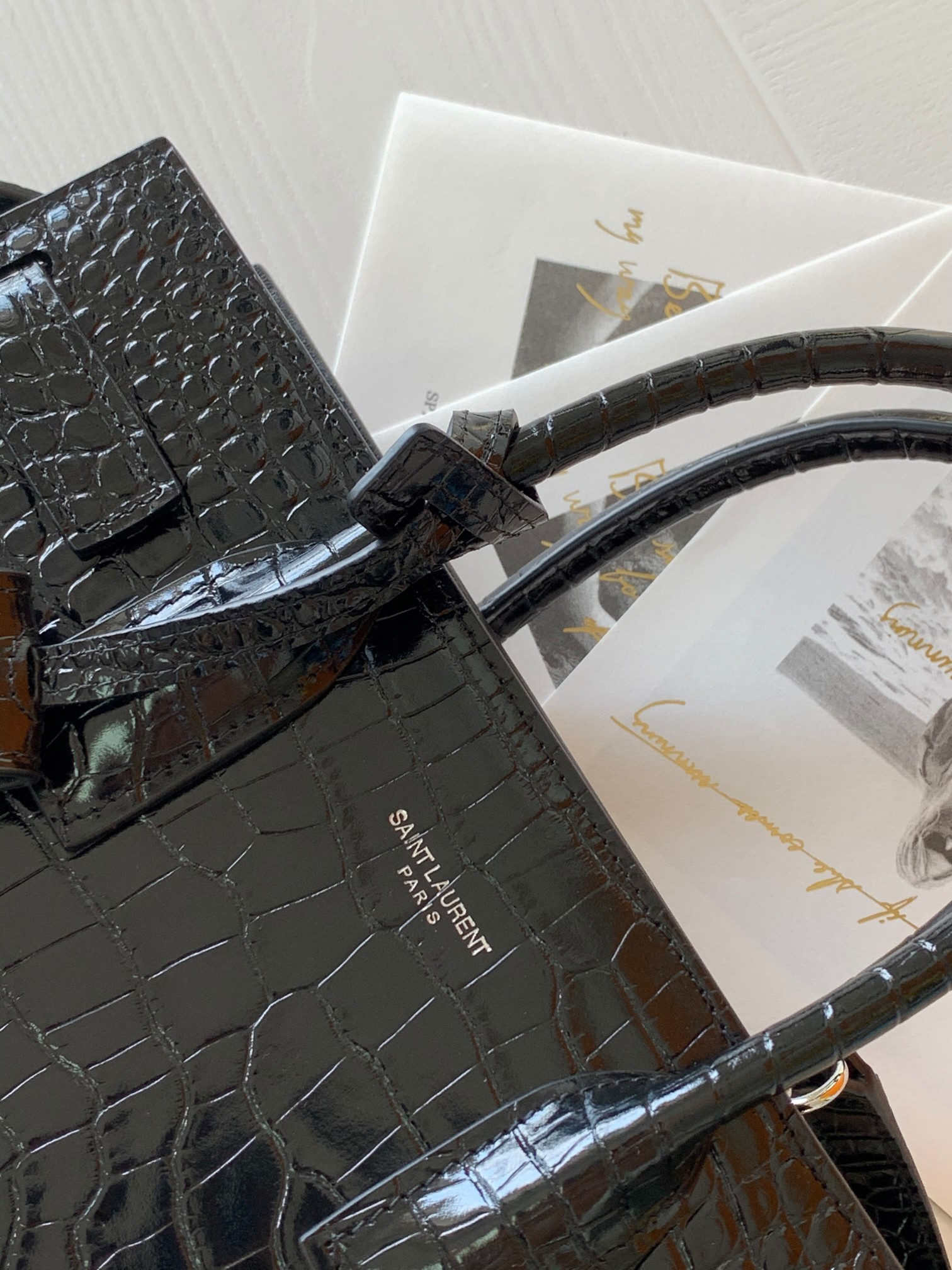 Y*L SAC DE JOUR IN EMBOSSED CROCODILE LEATHER - baby 26x13.5x12.5cm