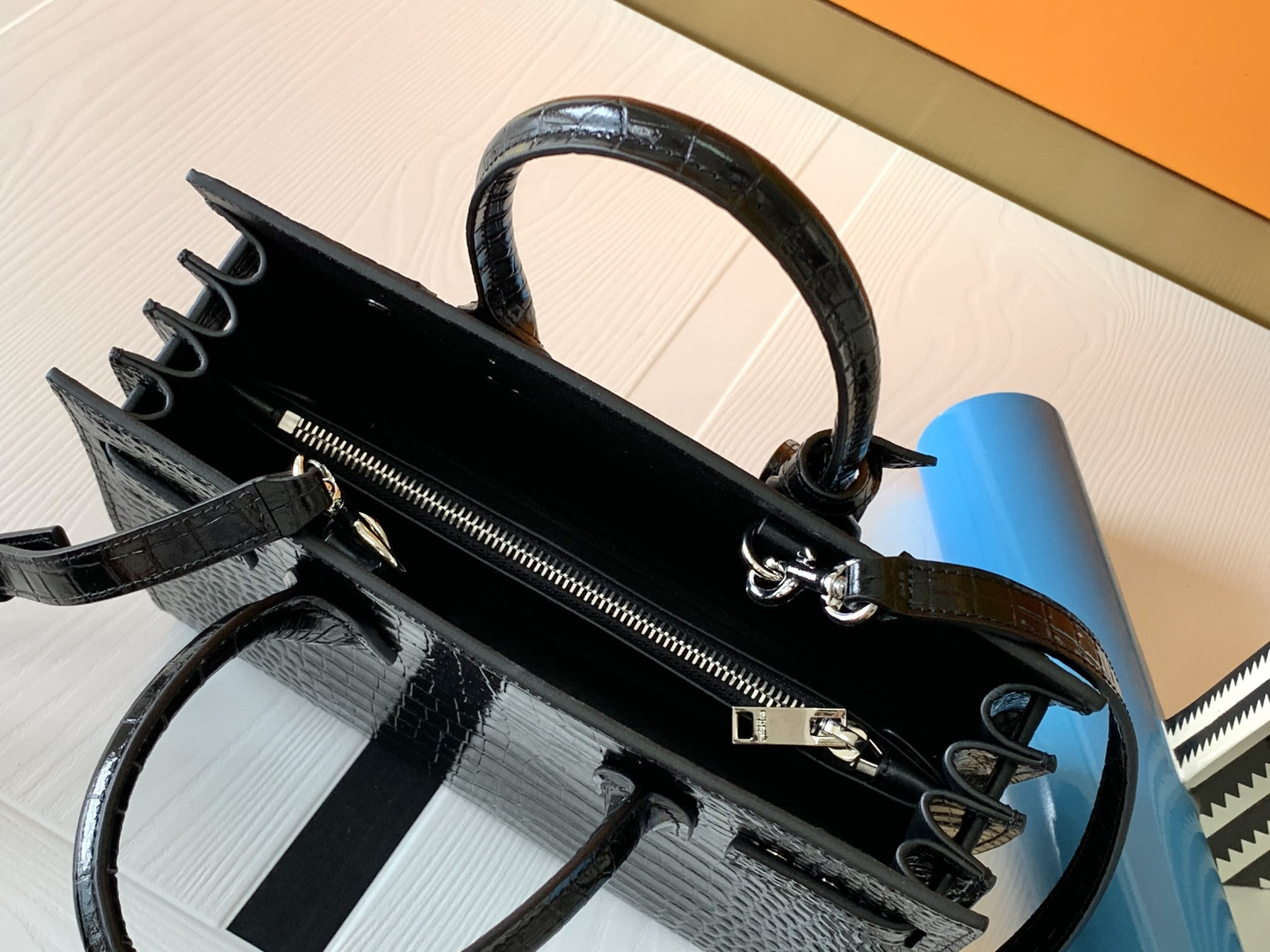 Y*L SAC DE JOUR IN EMBOSSED CROCODILE LEATHER - baby 26x13.5x12.5cm