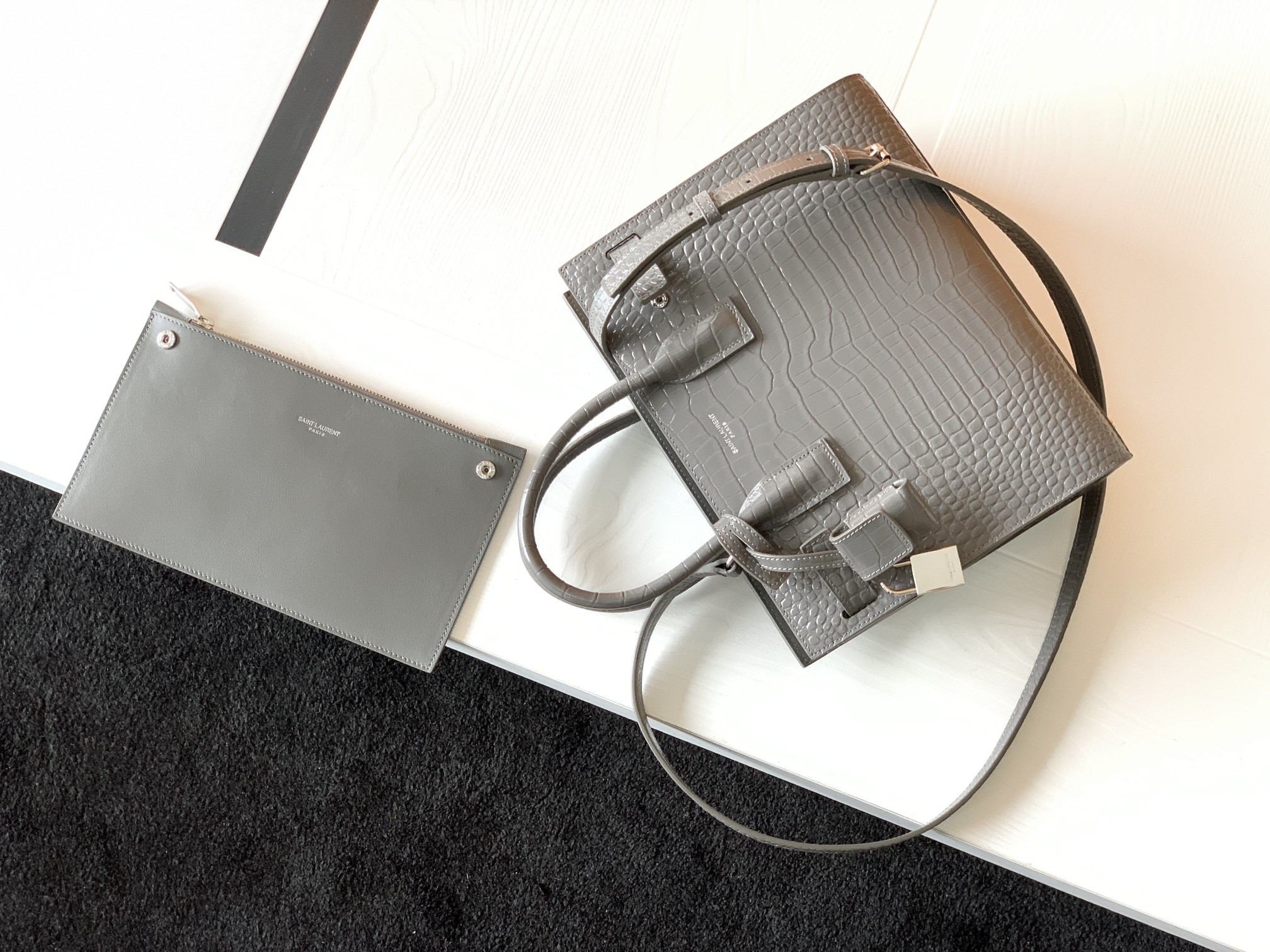 Y*L SAC DE JOUR IN EMBOSSED CROCODILE LEATHER - baby 26x13.5x12.5cm