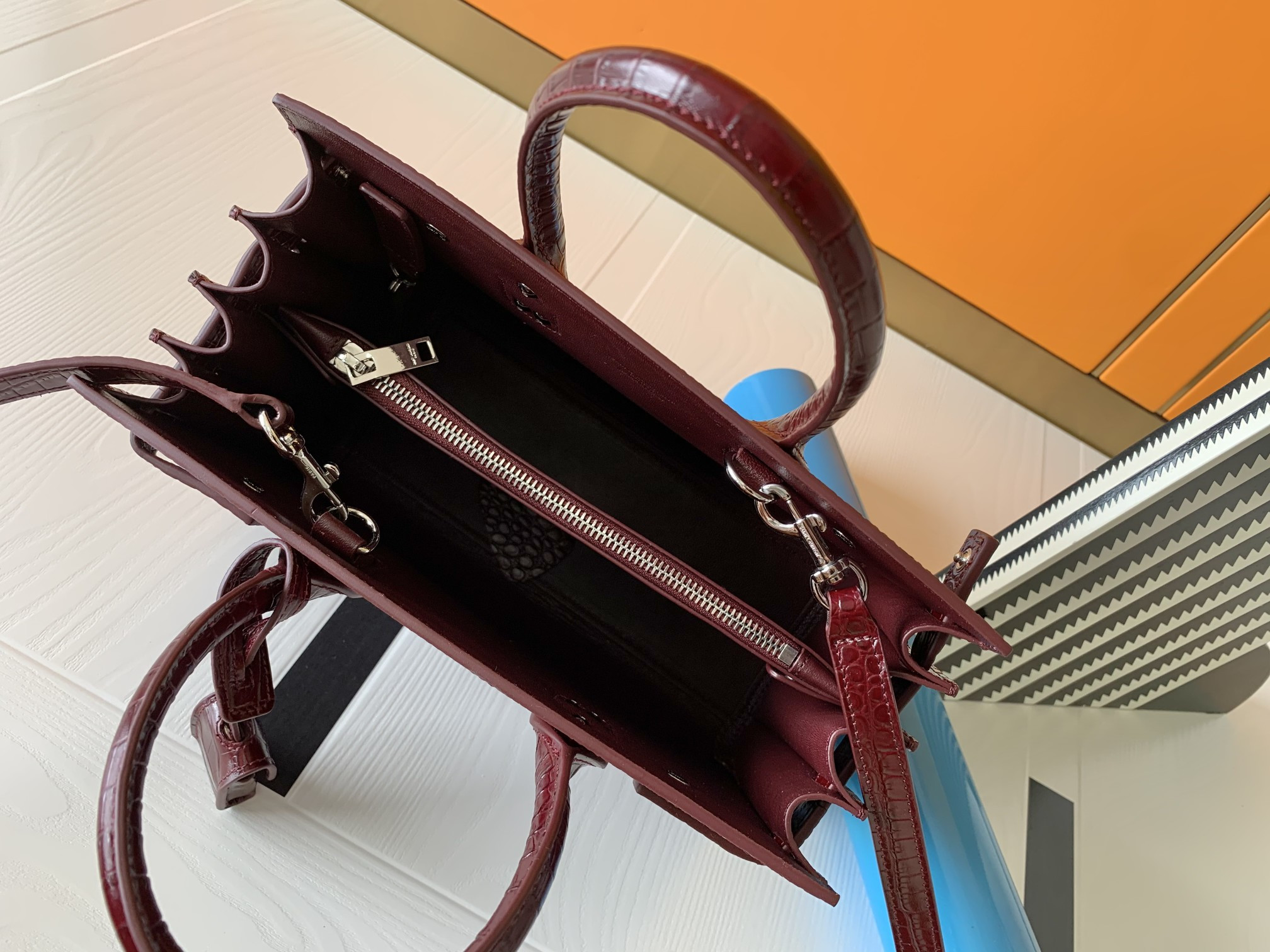 Y*L SAC DE JOUR IN EMBOSSED CROCODILE LEATHER - baby 26x13.5x12.5cm