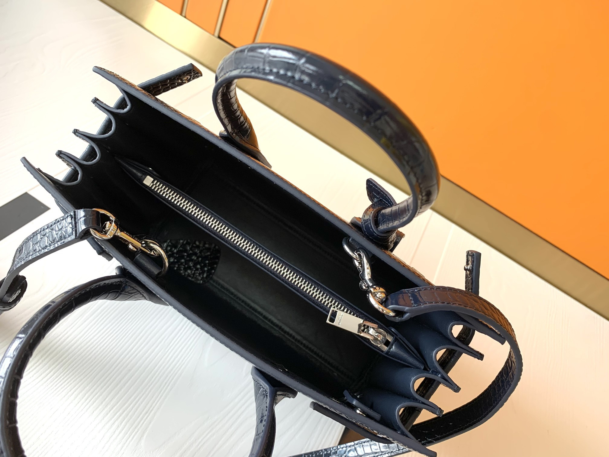 Y*L SAC DE JOUR IN EMBOSSED CROCODILE LEATHER - baby 26x13.5x12.5cm