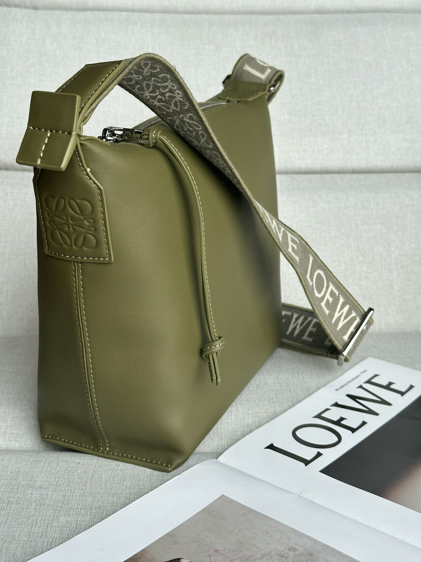 L0ew* Small Cubi crossbody bag in S*pple smooth calfskin and jacquard 29.5x10.5x22cm