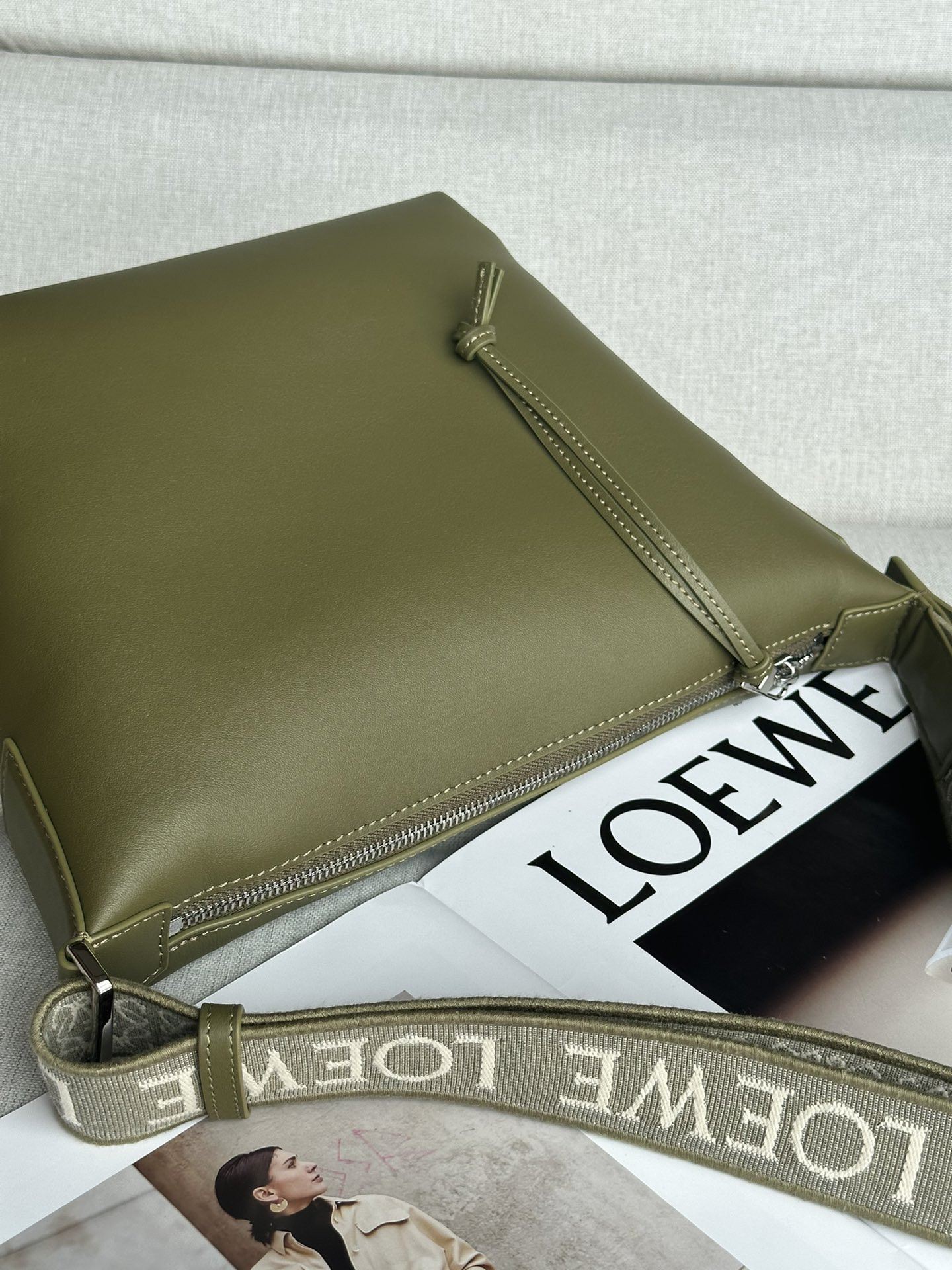 L0ew* Small Cubi crossbody bag in S*pple smooth calfskin and jacquard 29.5x10.5x22cm