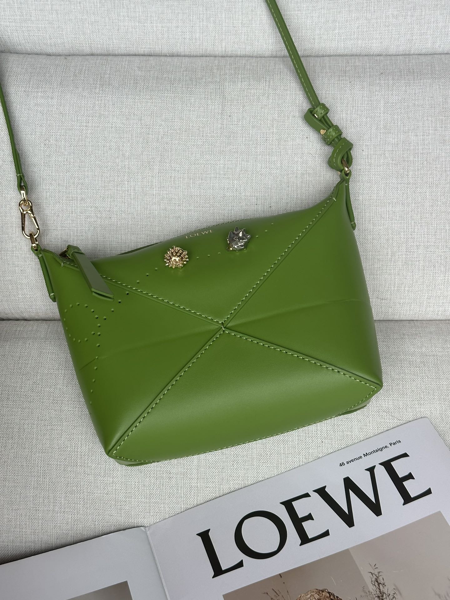 L0ew* Puzzle Fold pouch in shiny nappa calfskin 23x6.5x15.5cm