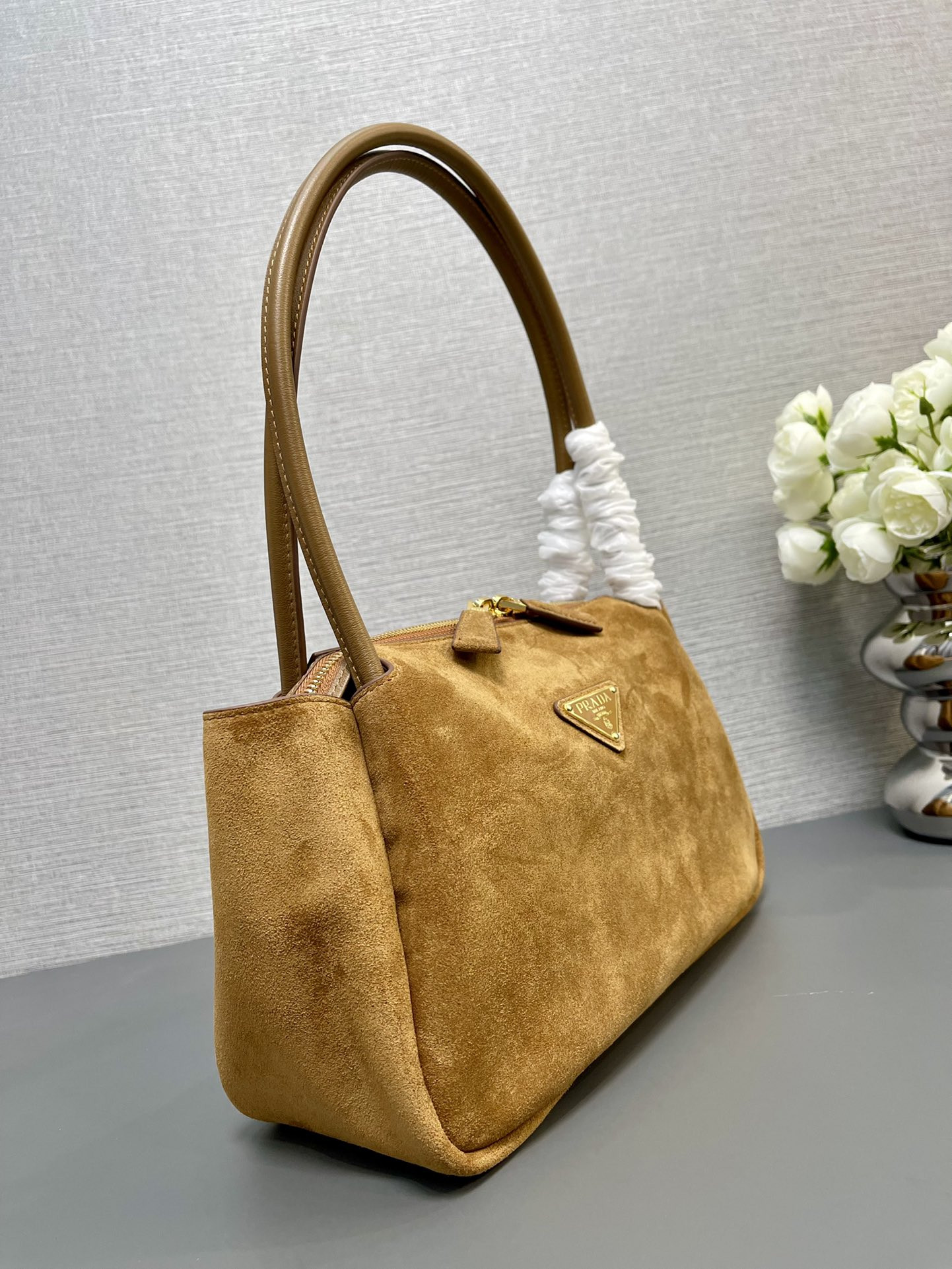 Pra*a Medium suede shoulder bag 28x18x11cm