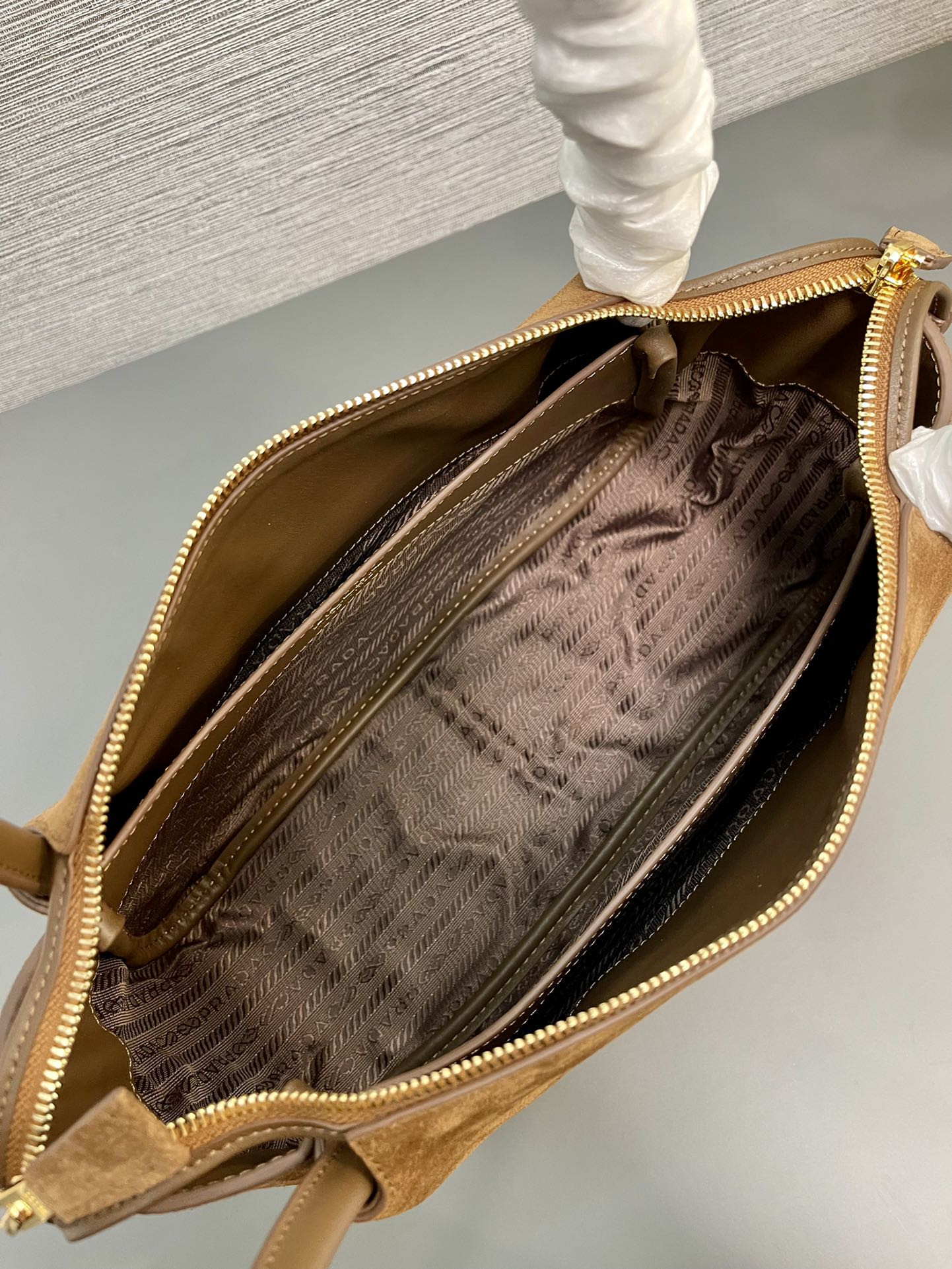 Pra*a Medium suede shoulder bag 28x18x11cm