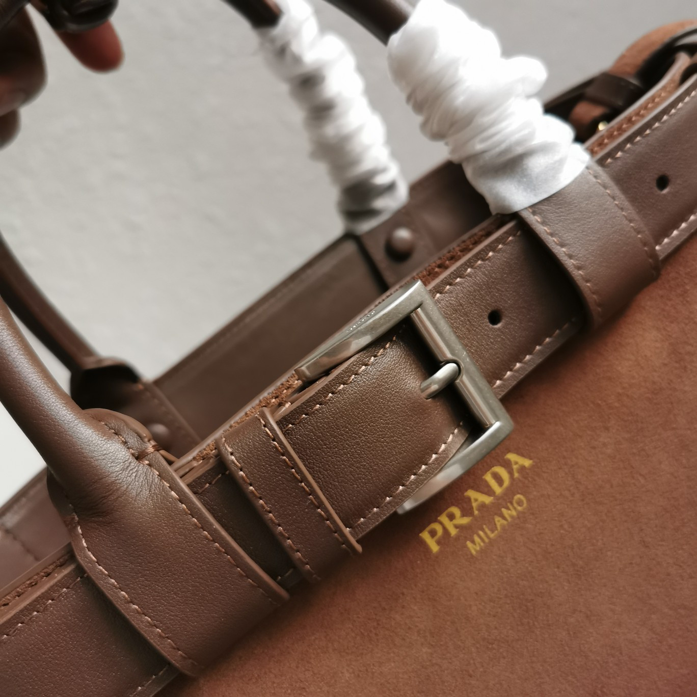 Pra*a Large Pra*a Buckle suede bag with belt  27.5x37.5x14cm