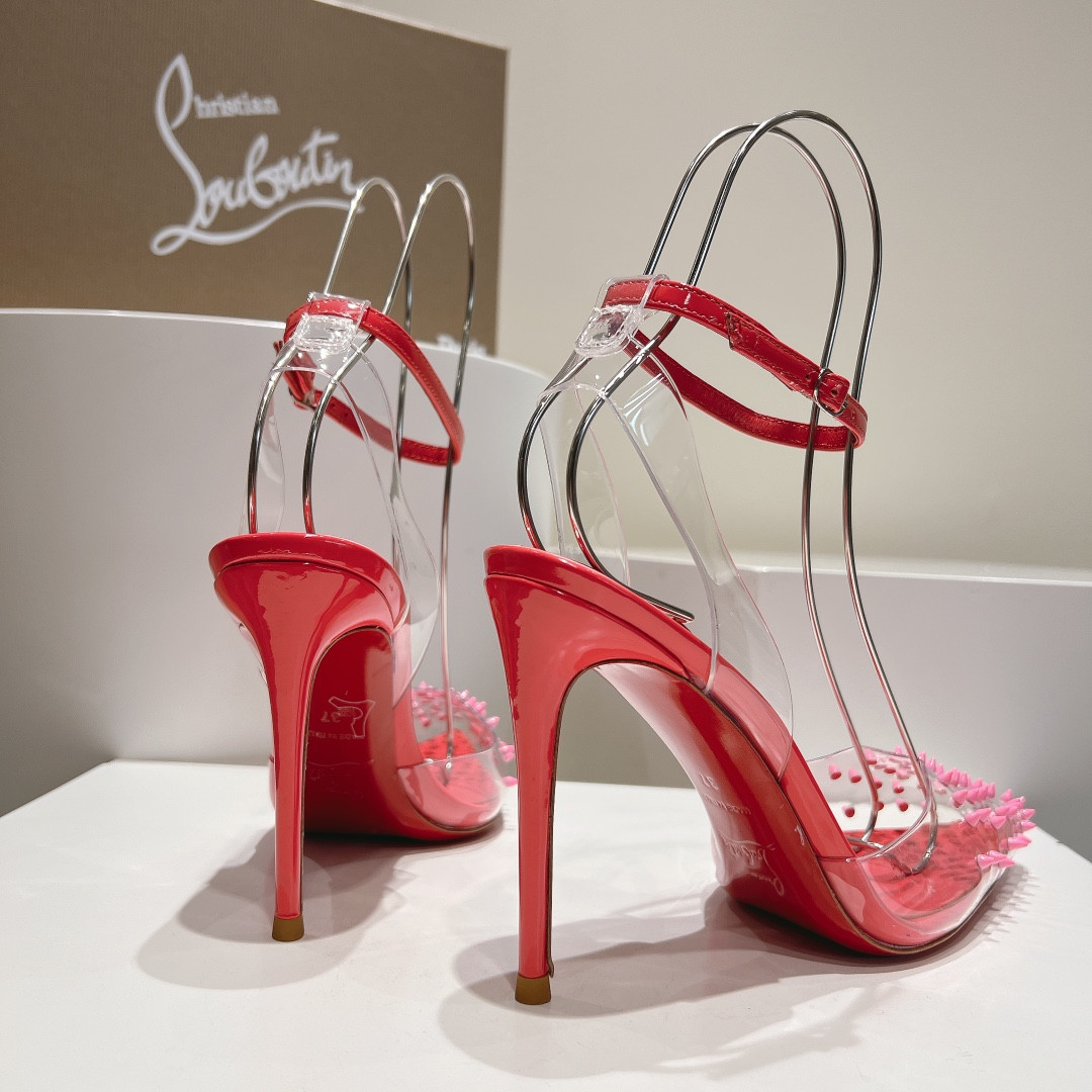 UA Ch**an Louboutin CL pointed toe high-heeled transparent studded sandals