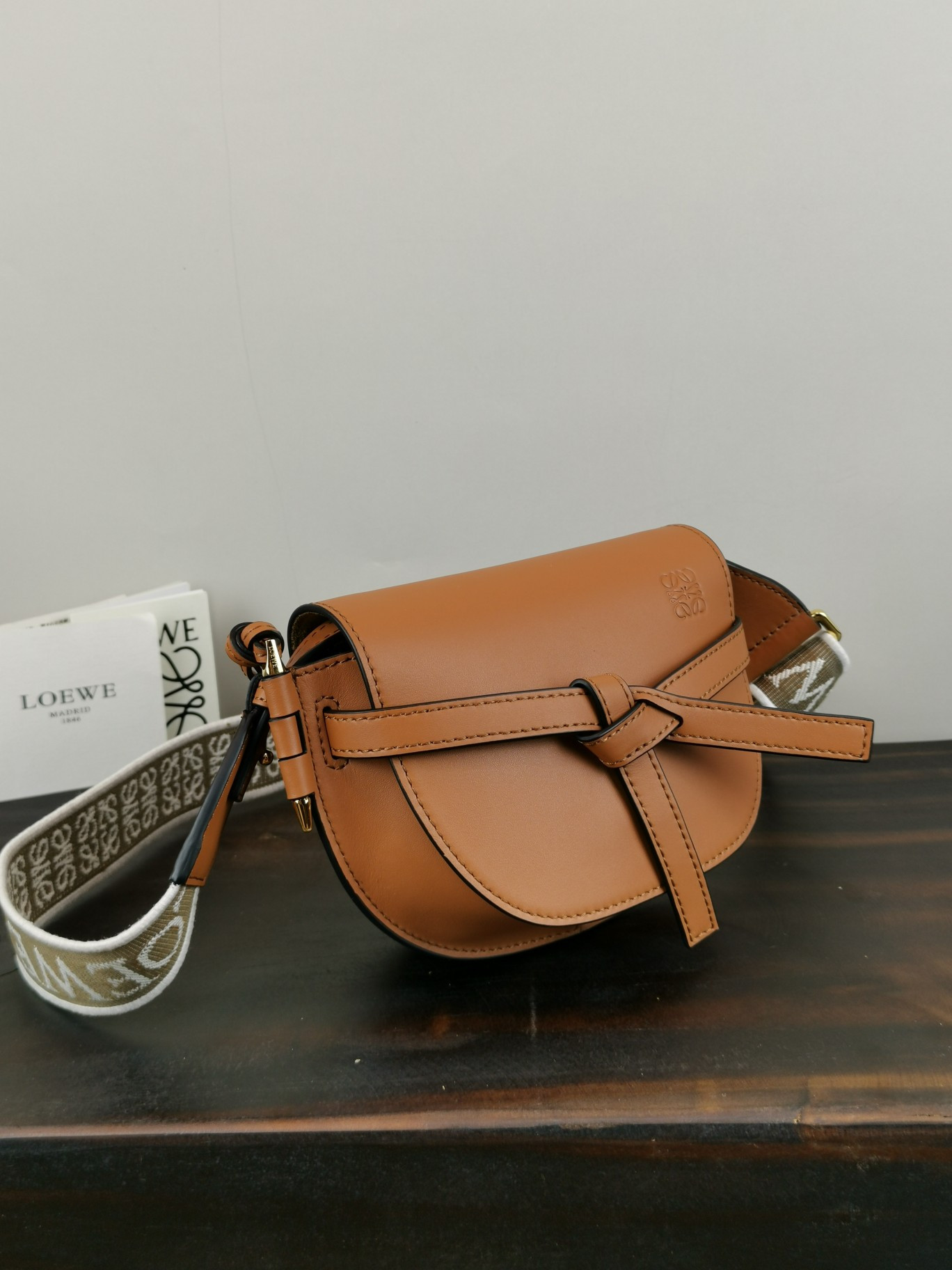 L0ew* Mini Gate Dual bag in soft calfskin and jacquard 21x12.5x9.5cm