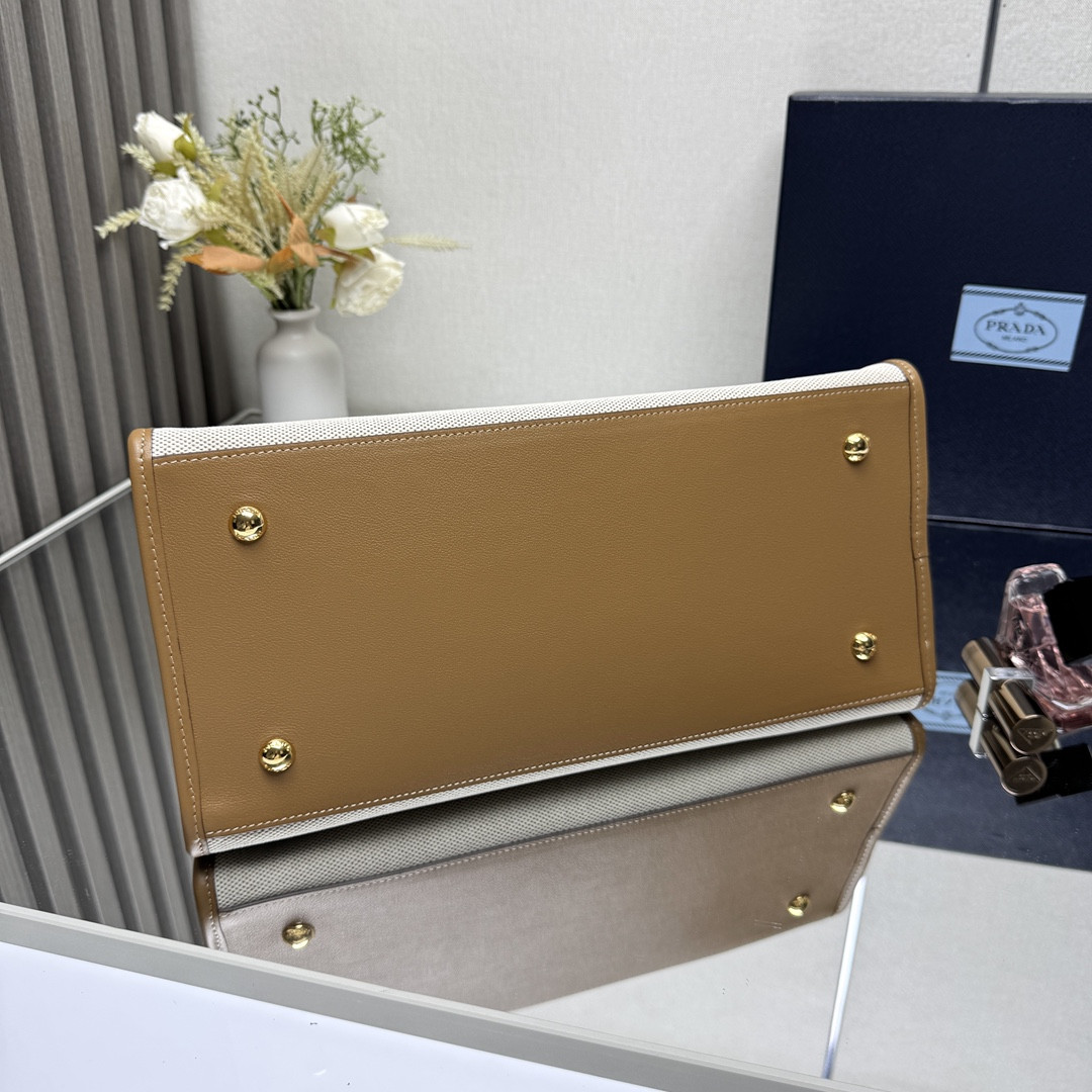 Pra*a Medium linen blend and leather tote bag 22.5x35x18cm